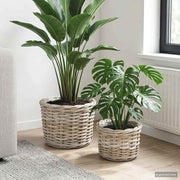 vidaXL Bloempot Mand met opslag 2 pcs Grijs Kubu Rattan