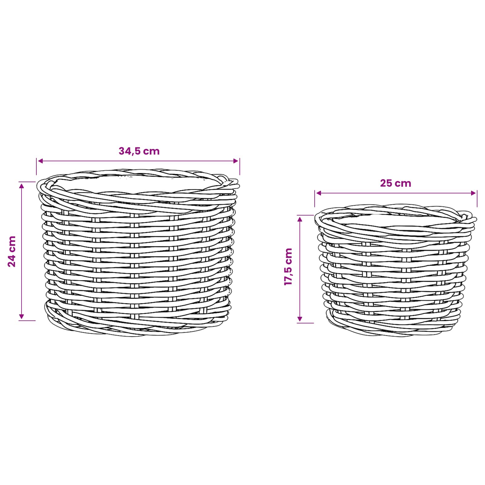 vidaXL Bloempot Mand met opslag 2 pcs Grijs Kubu Rattan