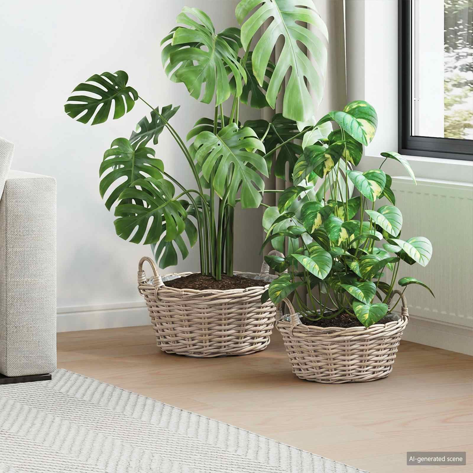 vidaXL Plantenmand met opslag 2 pcs Grijs Lacak Riet