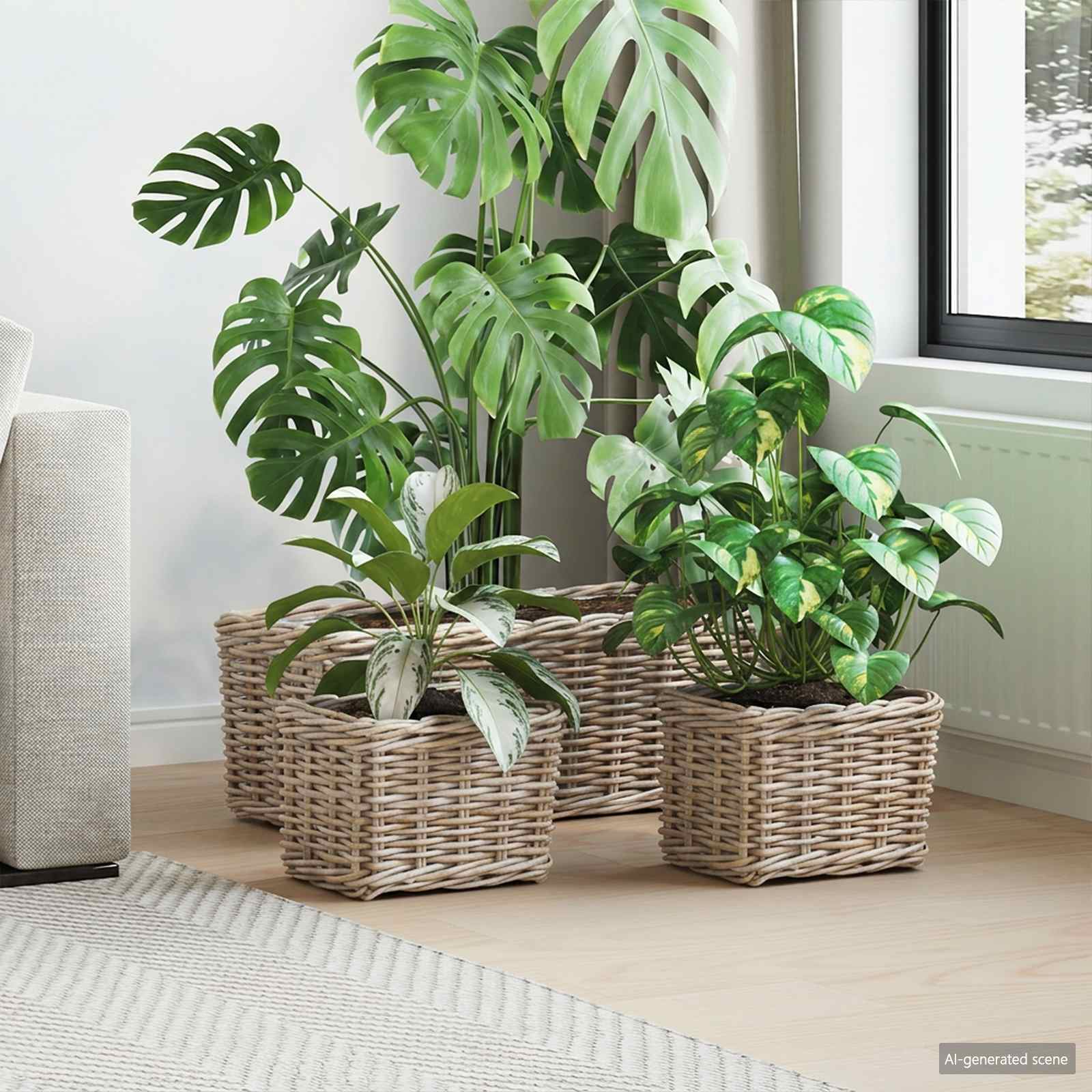 vidaXL Plantenmand met opslag 3 pcs Grijs Kubu Rattan