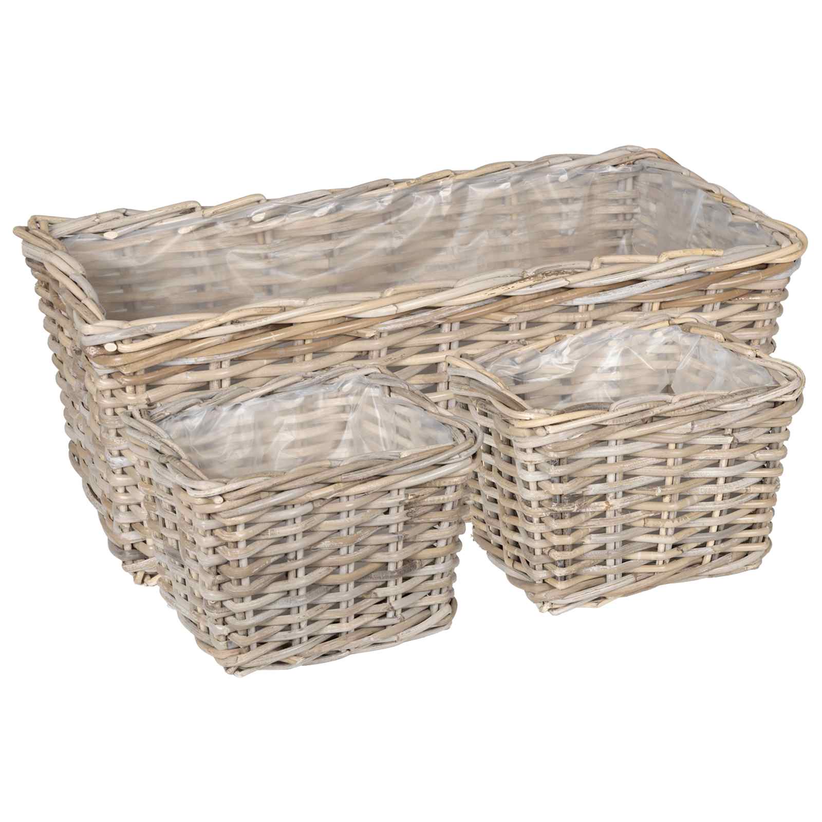 vidaXL Plantenmand met opslag 3 pcs Grijs Kubu Rattan