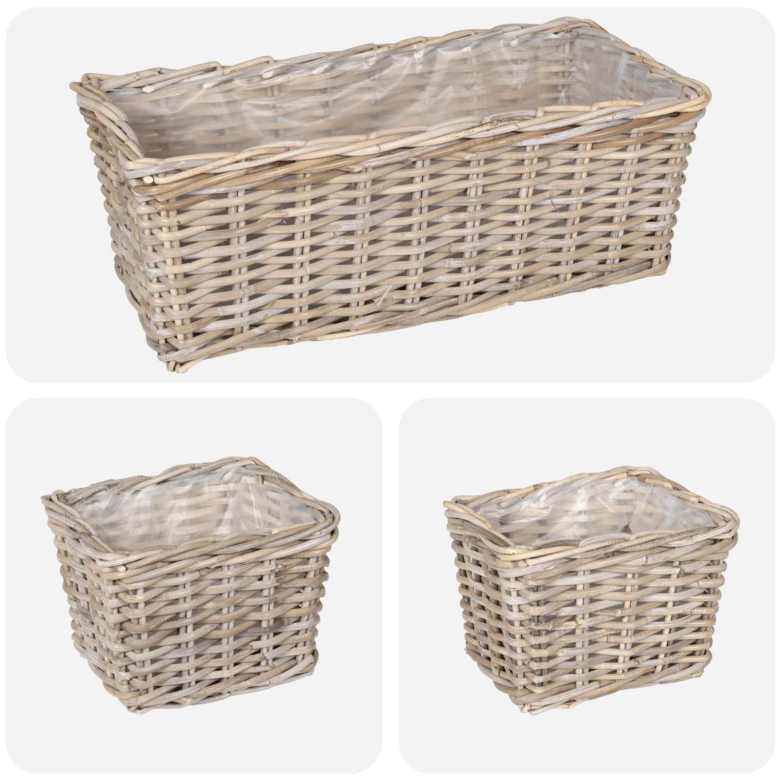 vidaXL Plantenmand met opslag 3 pcs Grijs Kubu Rattan