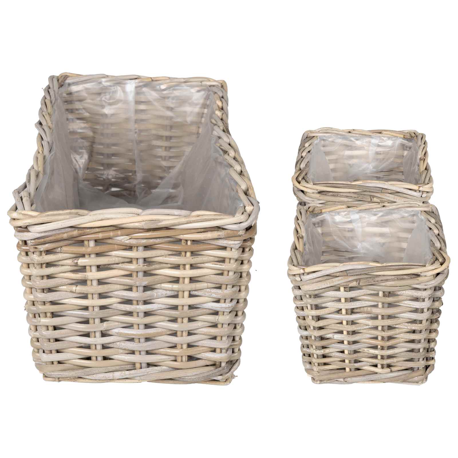 vidaXL Plantenmand met opslag 3 pcs Grijs Kubu Rattan