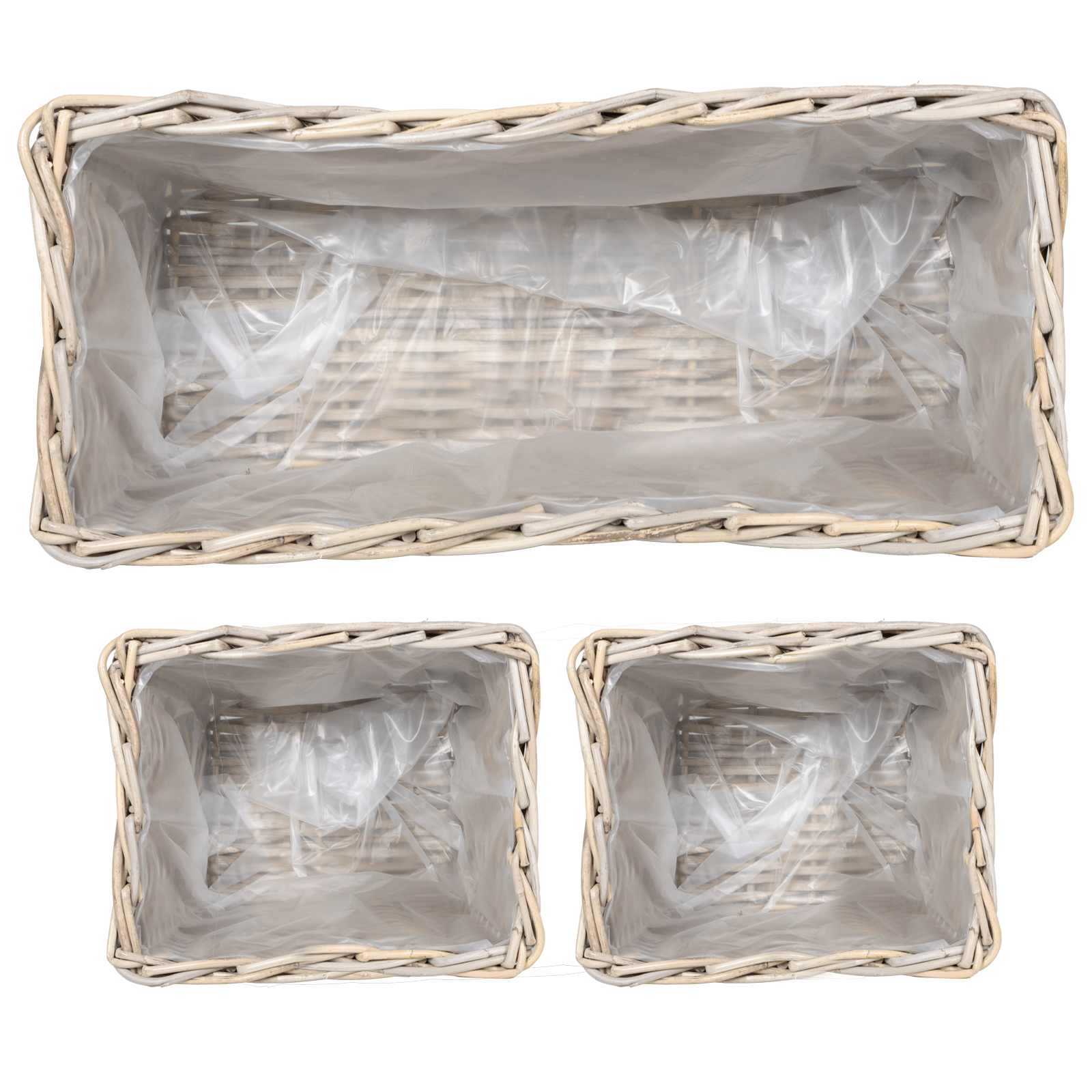 vidaXL Plantenmand met opslag 3 pcs Grijs Kubu Rattan