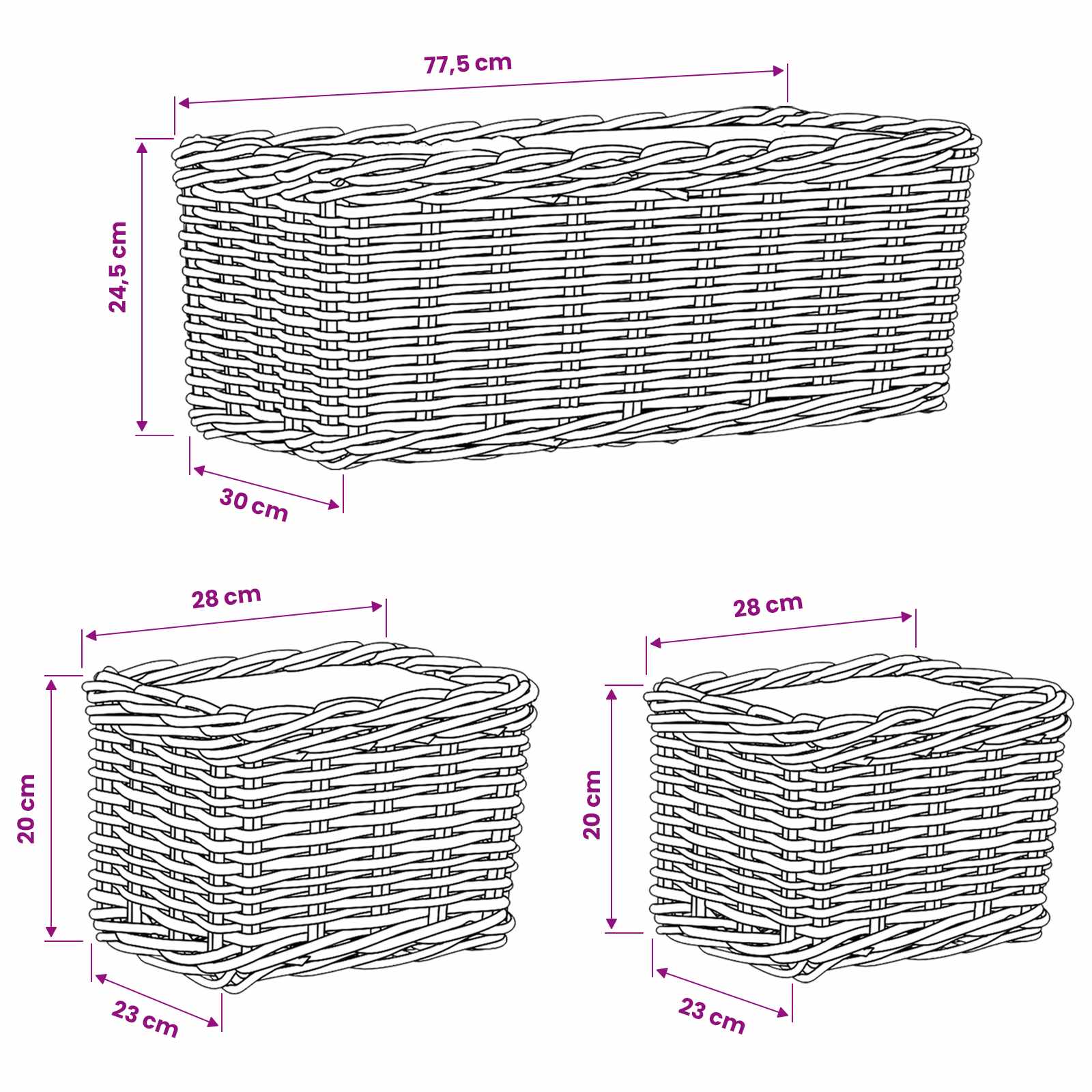 vidaXL Plantenmand met opslag 3 pcs Grijs Kubu Rattan
