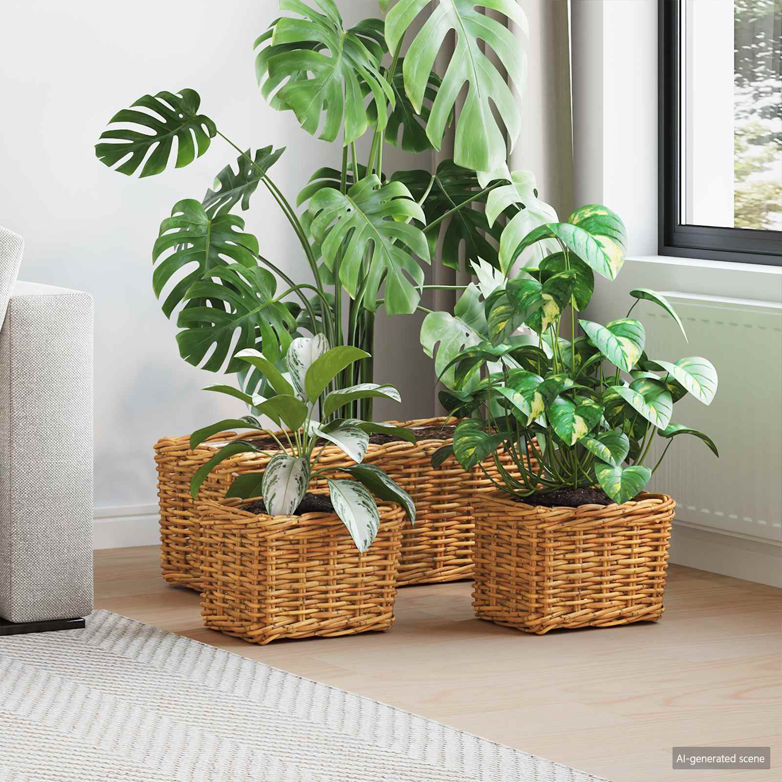 vidaXL Plantenmand met opslag 3 pcs Grijs Kubu Rattan