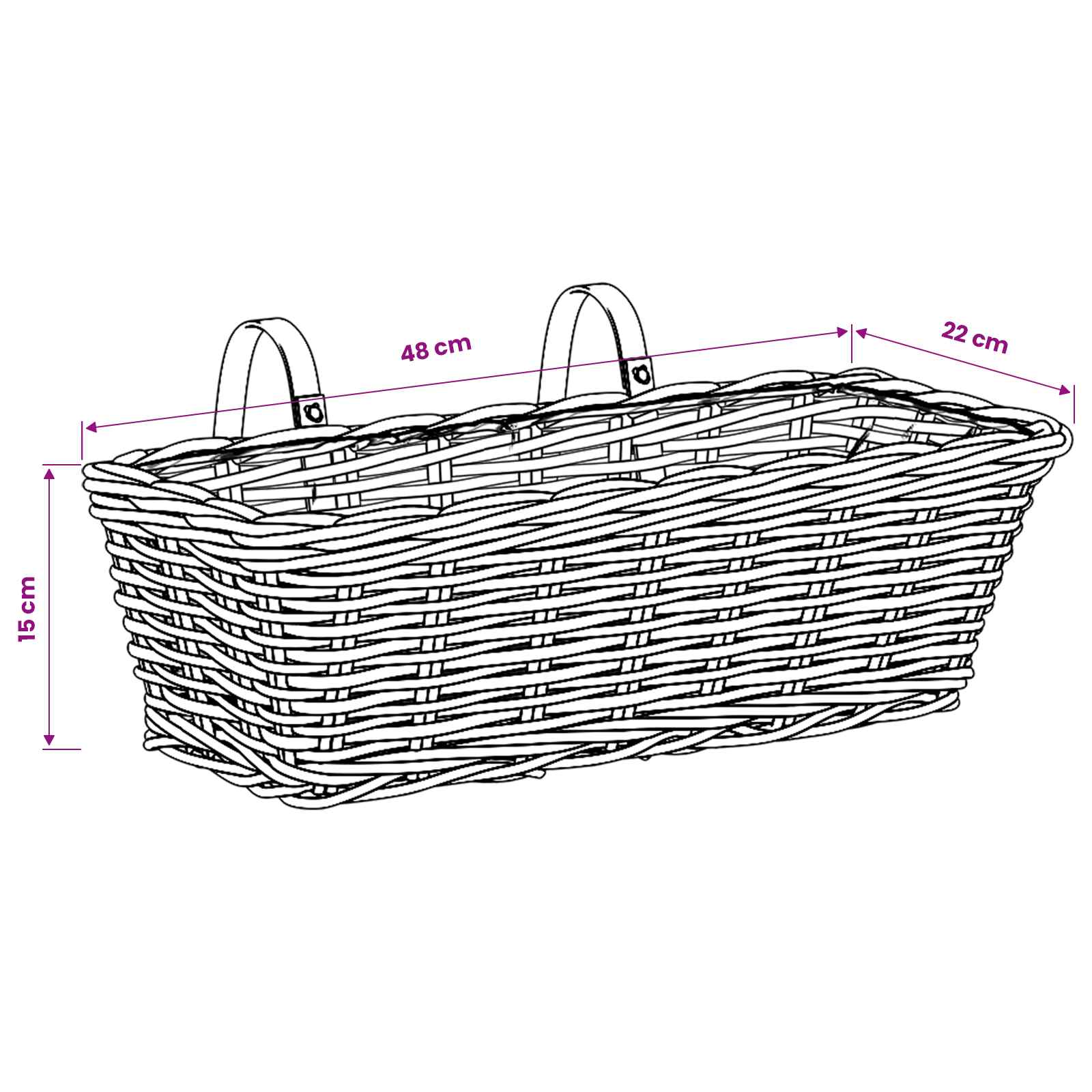 vidaXL Hangende Bloempot Mand 2 pcs Grijs 48 x 22 x 15 cm Lacak Riet