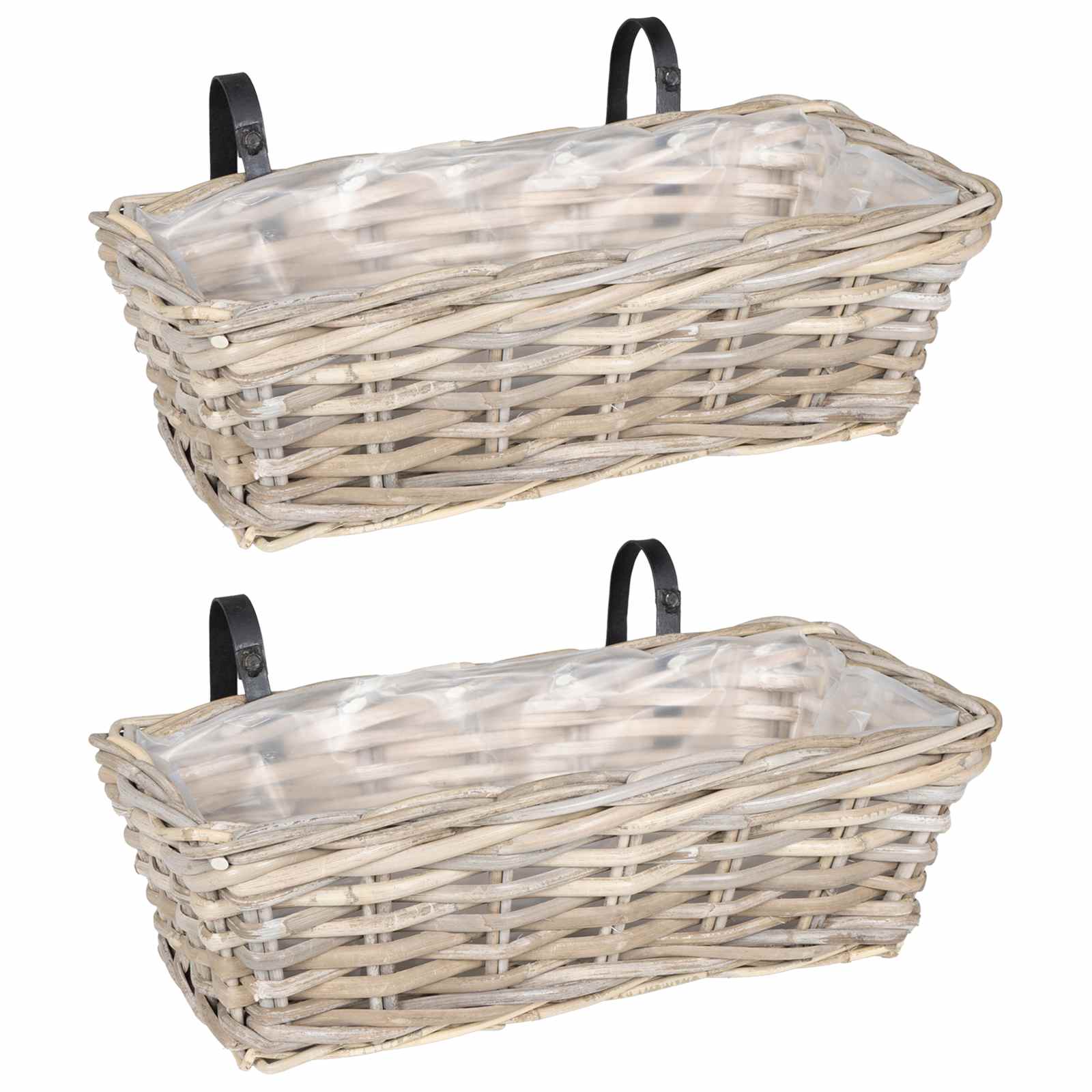 vidaXL Hangende Bloempot Mand 2 pcs Grijs 48 x 22 x 15 cm Lacak Riet