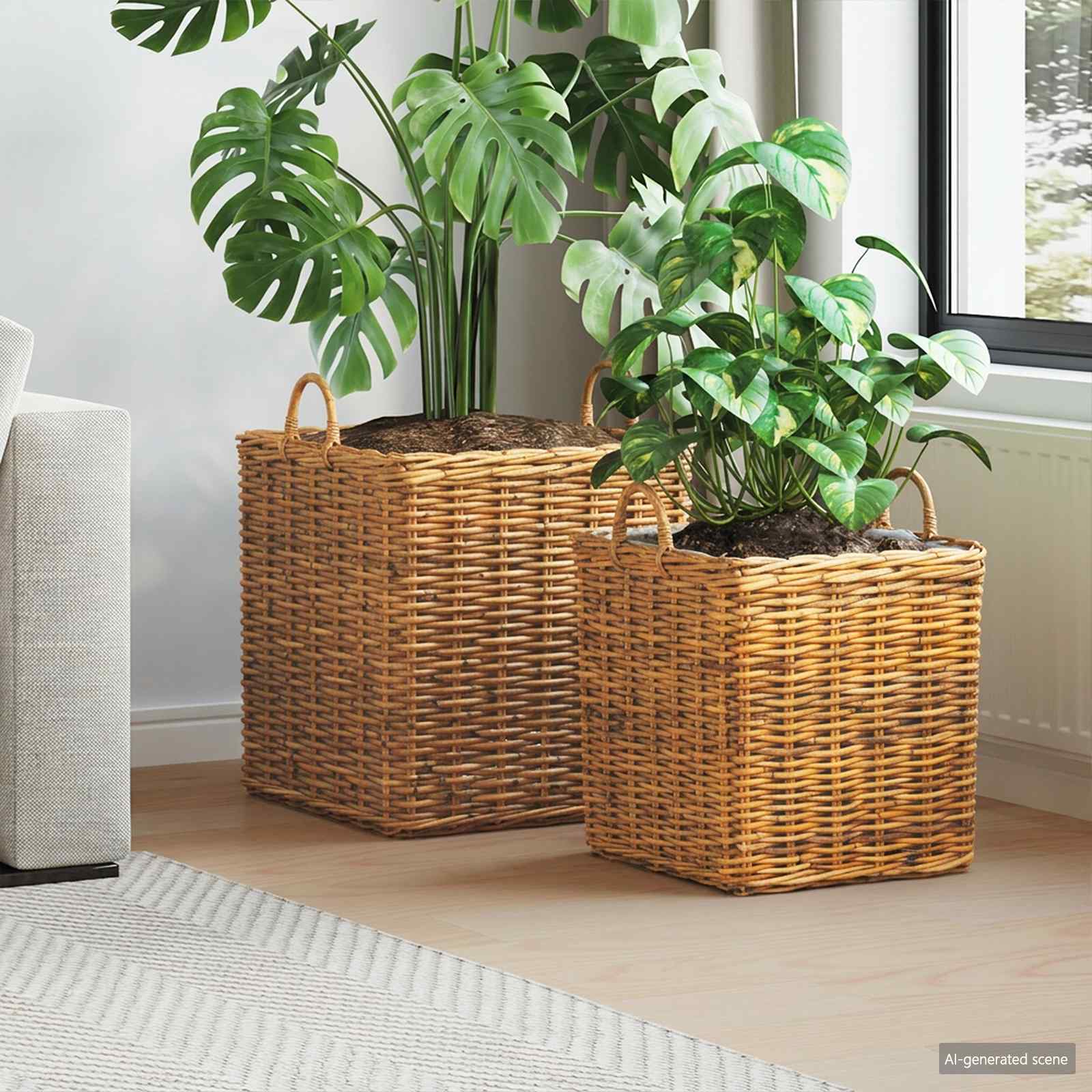 vidaXL Plantenmand met opslag 2 pcs Grijs Lacak Riet
