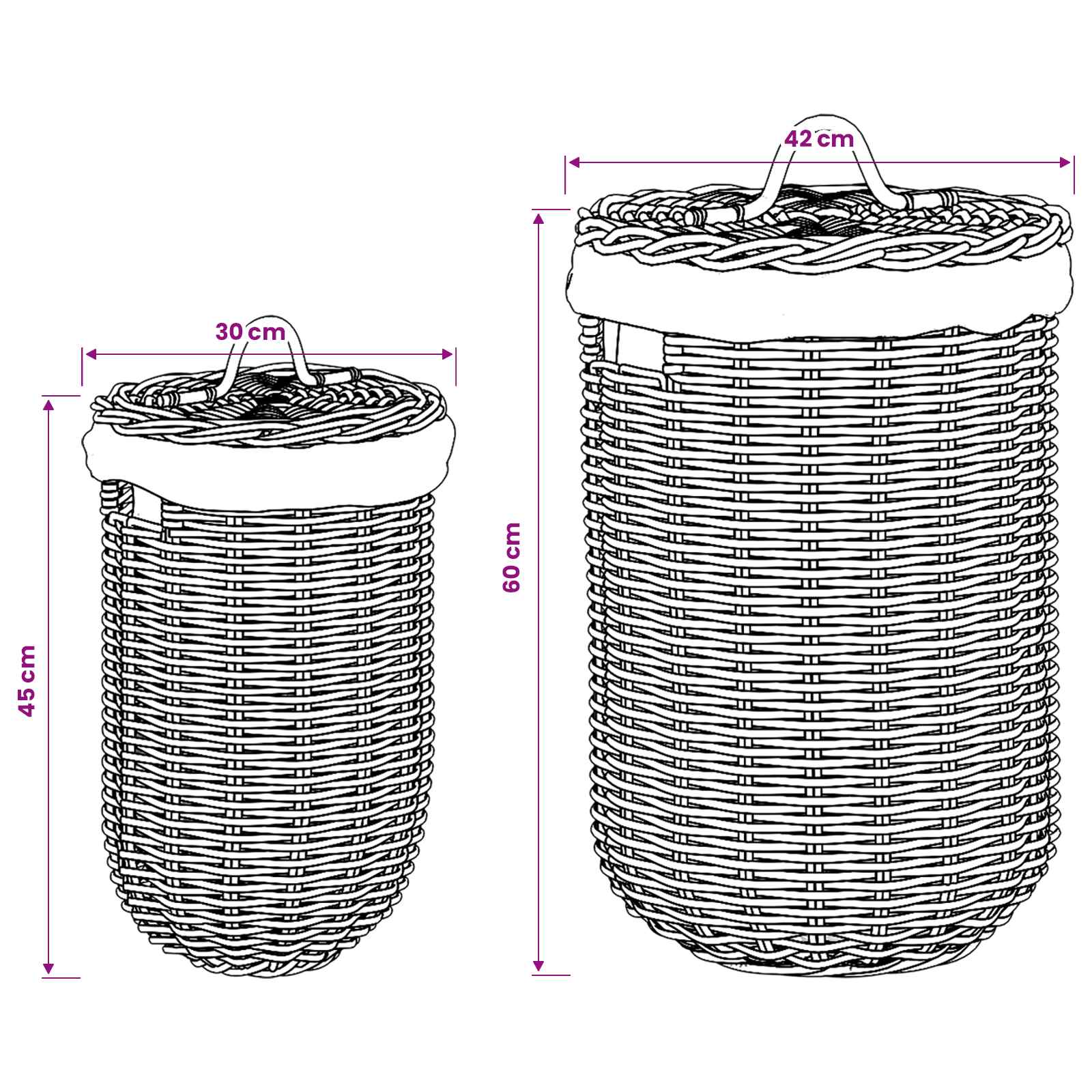 vidaXL Wasmand met deksel 2 pcs Kubu grijs Kubu Rattan