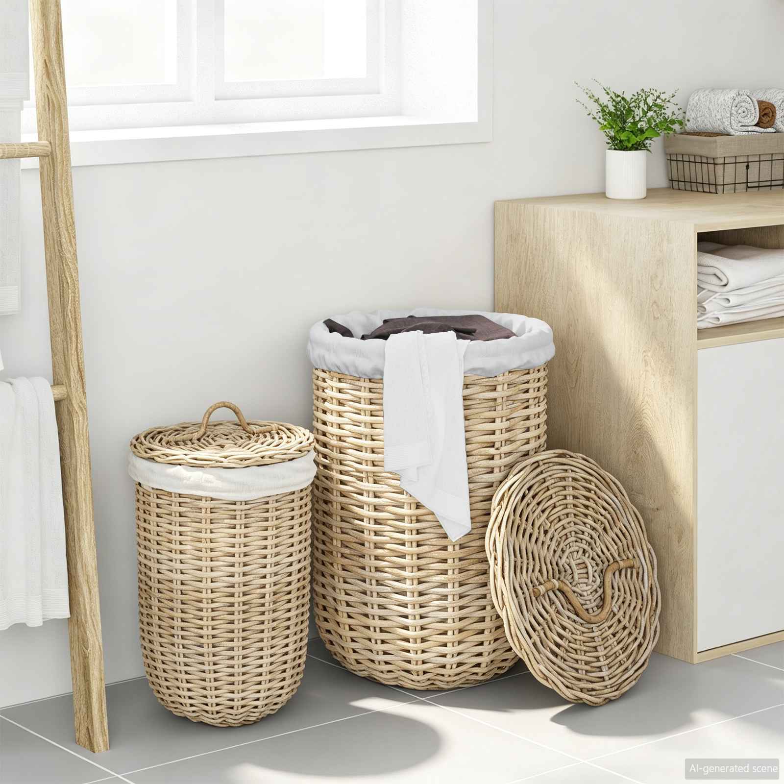 vidaXL Wasmand met deksel 2 pcs Kubu grijs Kubu Rattan