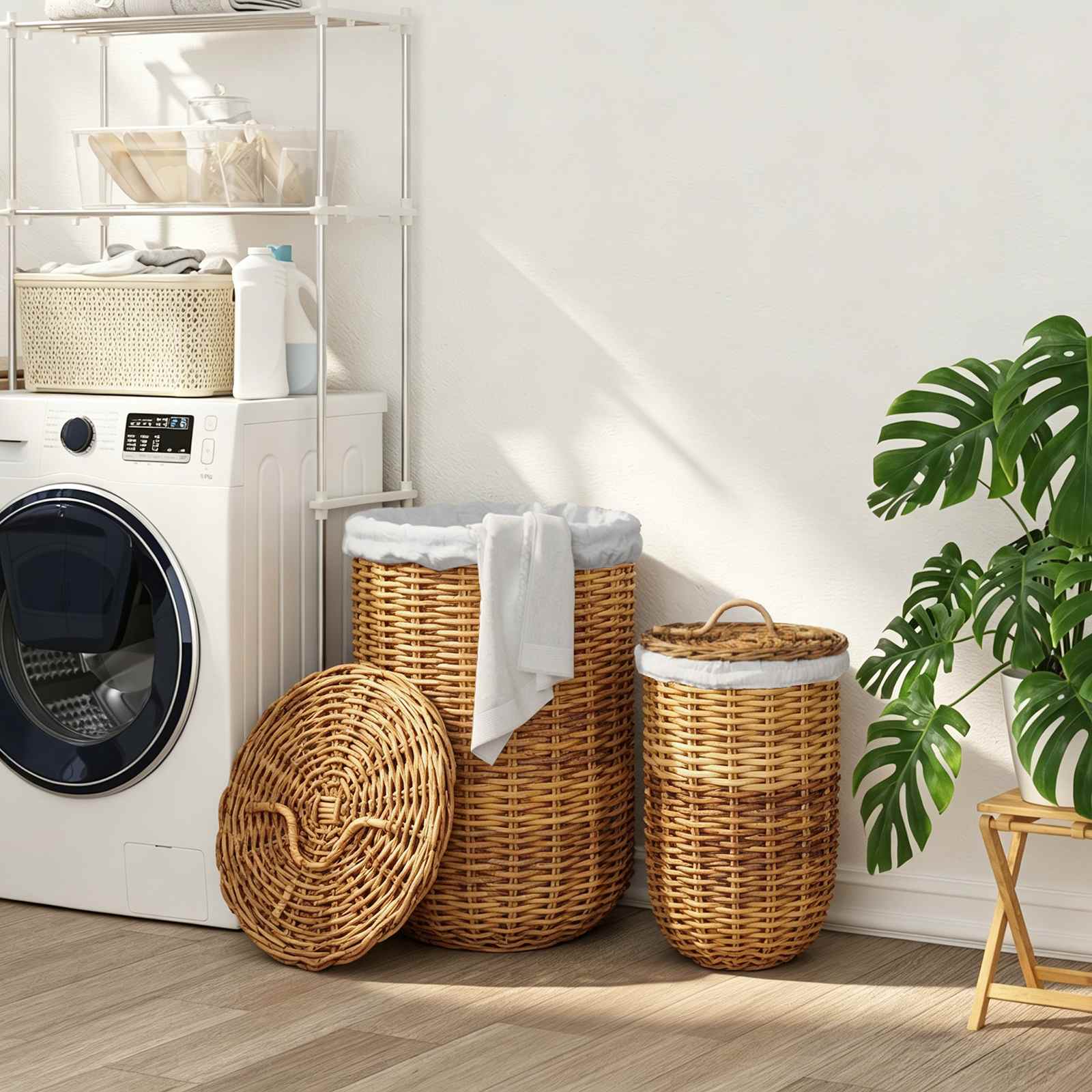 vidaXL Wasmand met deksel 2 pcs Kubu grijs Kubu Rattan