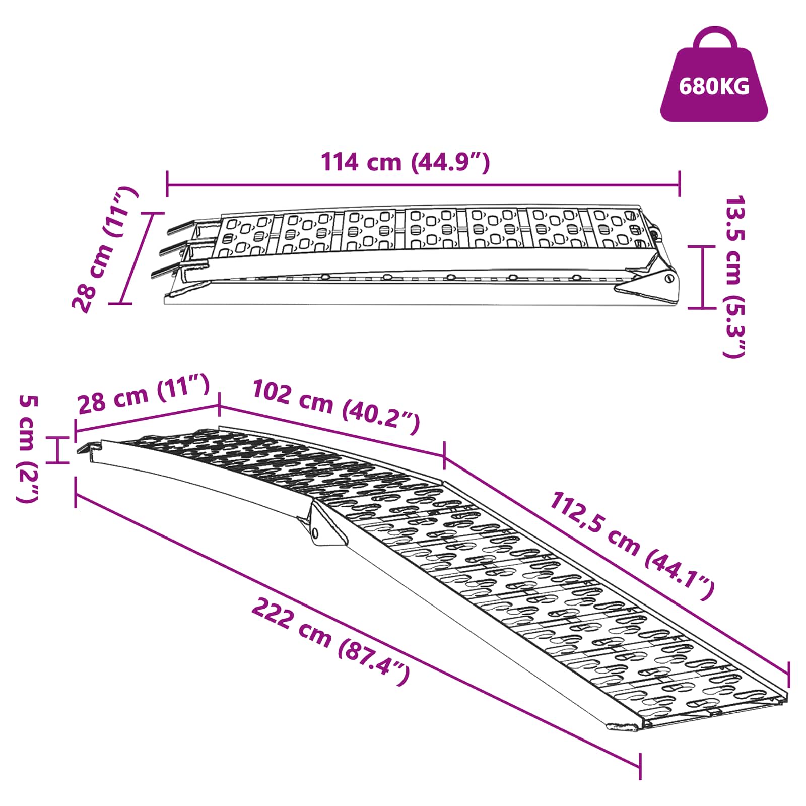 vidaXL Laad Ramp 2 pcs Zilver 222 x 29 x 14 cm Aluminium