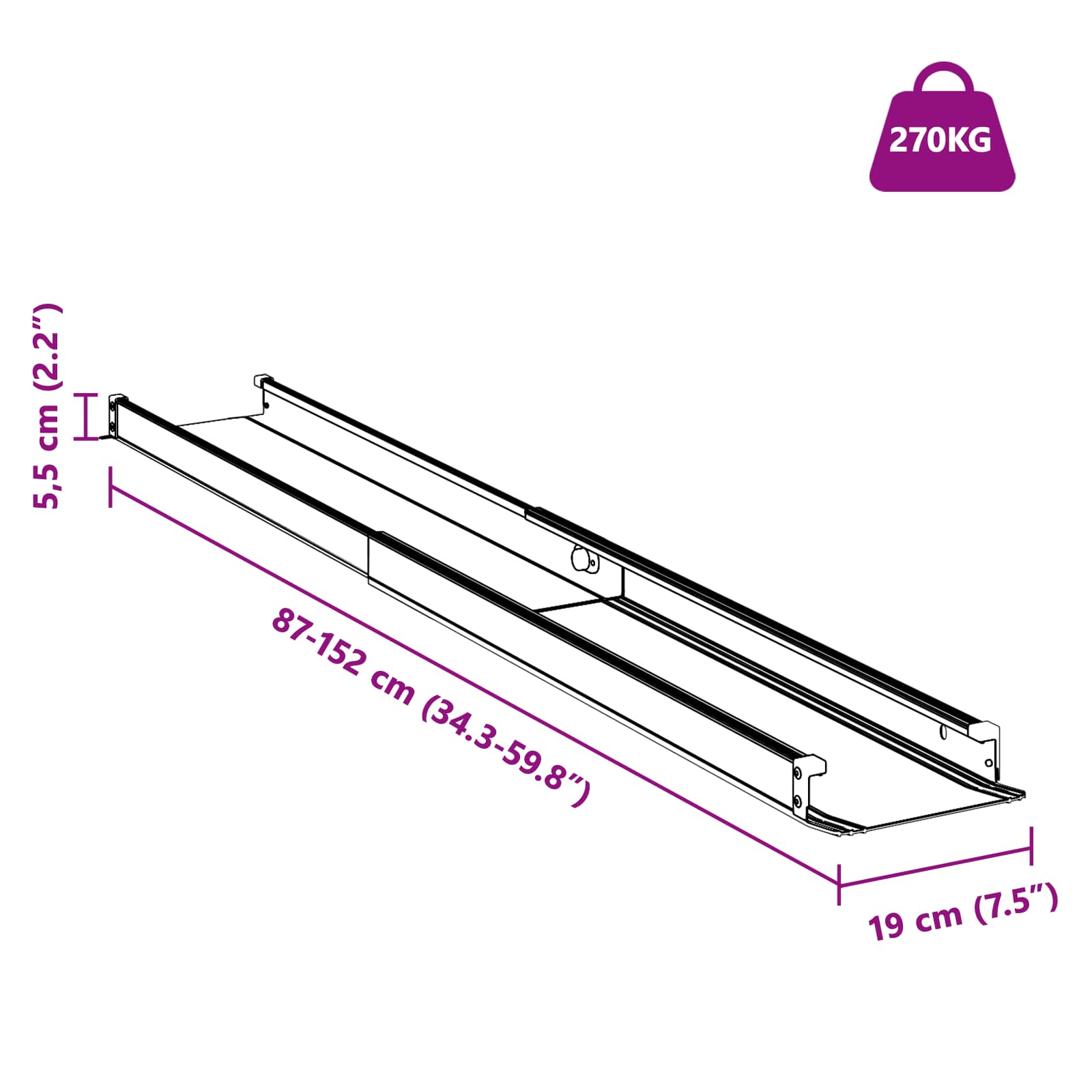 vidaXL Rolstoelhelling 2 pcs Zwart 152 x 19 x 5,5 cm Aluminium