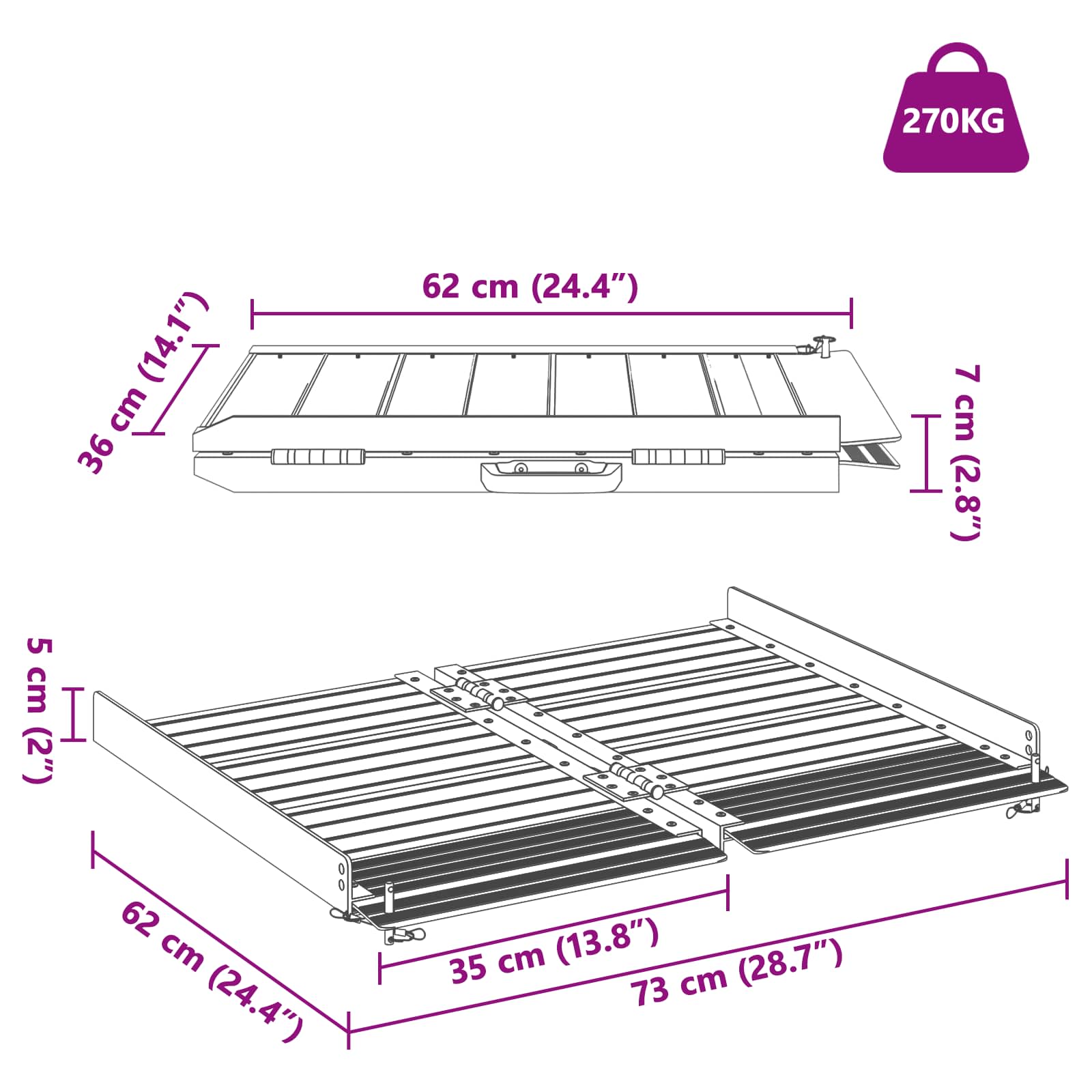 vidaXL Rolstoelhelling Zilver 62 x 73 x 5 cm Aluminium