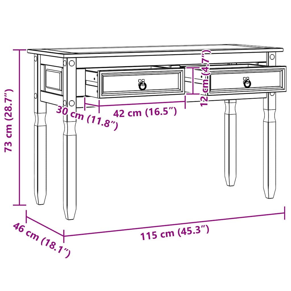 vidaXL Bijzettafel met lade Wit 115 x 46 x 73 cm Massief grenenhout