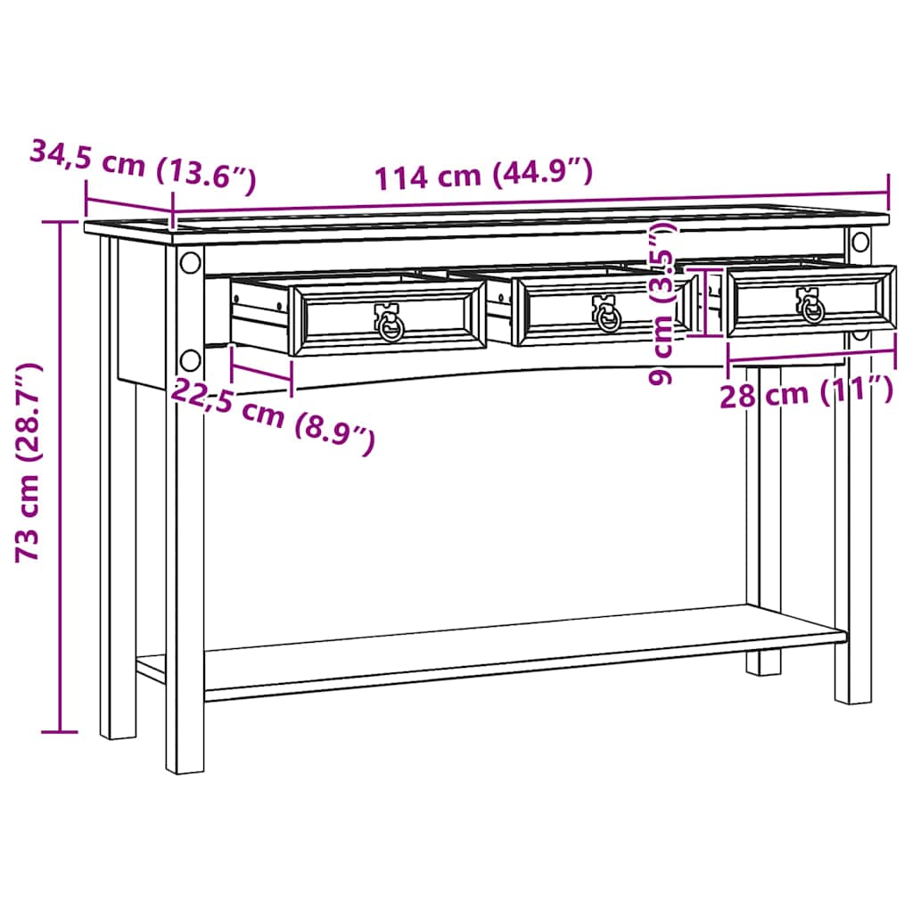 vidaXL Bijzettafel met lade Wit 114 x 34,5 x 73 cm Massief grenenhout
