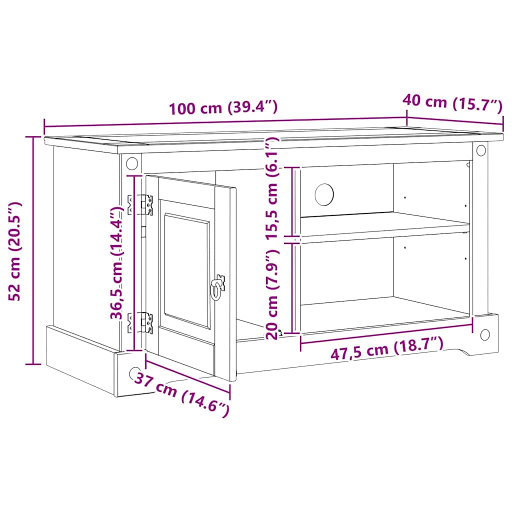 vidaXL TV-kast Corona Wit 100 x 40 x 52 cm Massief grenenhout