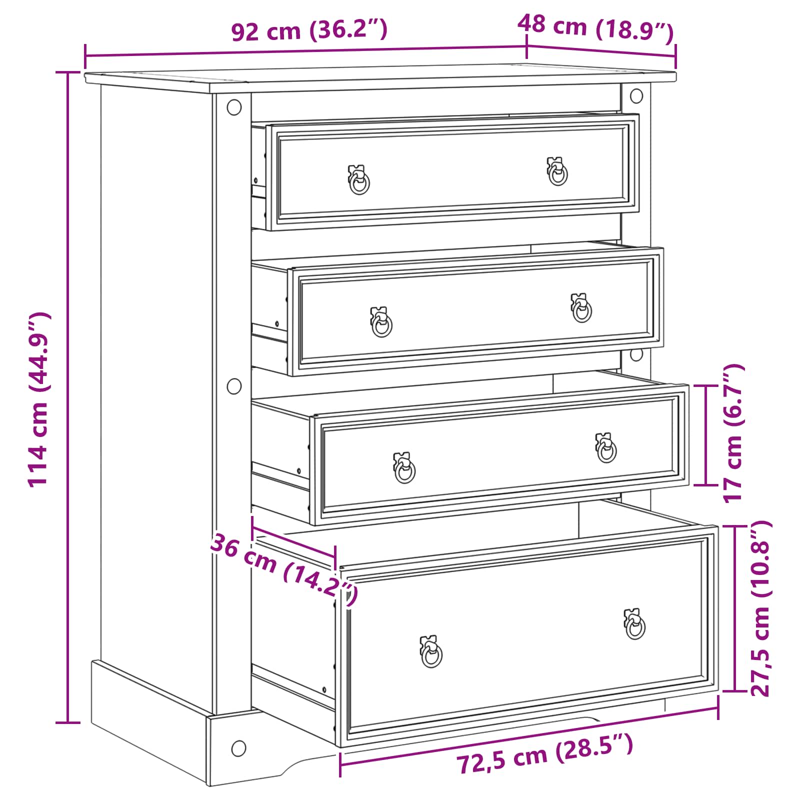 vidaXL Opbergkisten met lade Wit 92 x 48 x 114 cm Massief Vurenhout