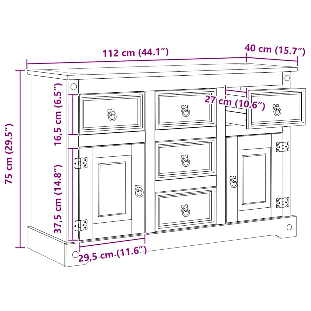 vidaXL Opbergkisten met lade Wit 112 x 40 x 75 cm Massief grenenhout