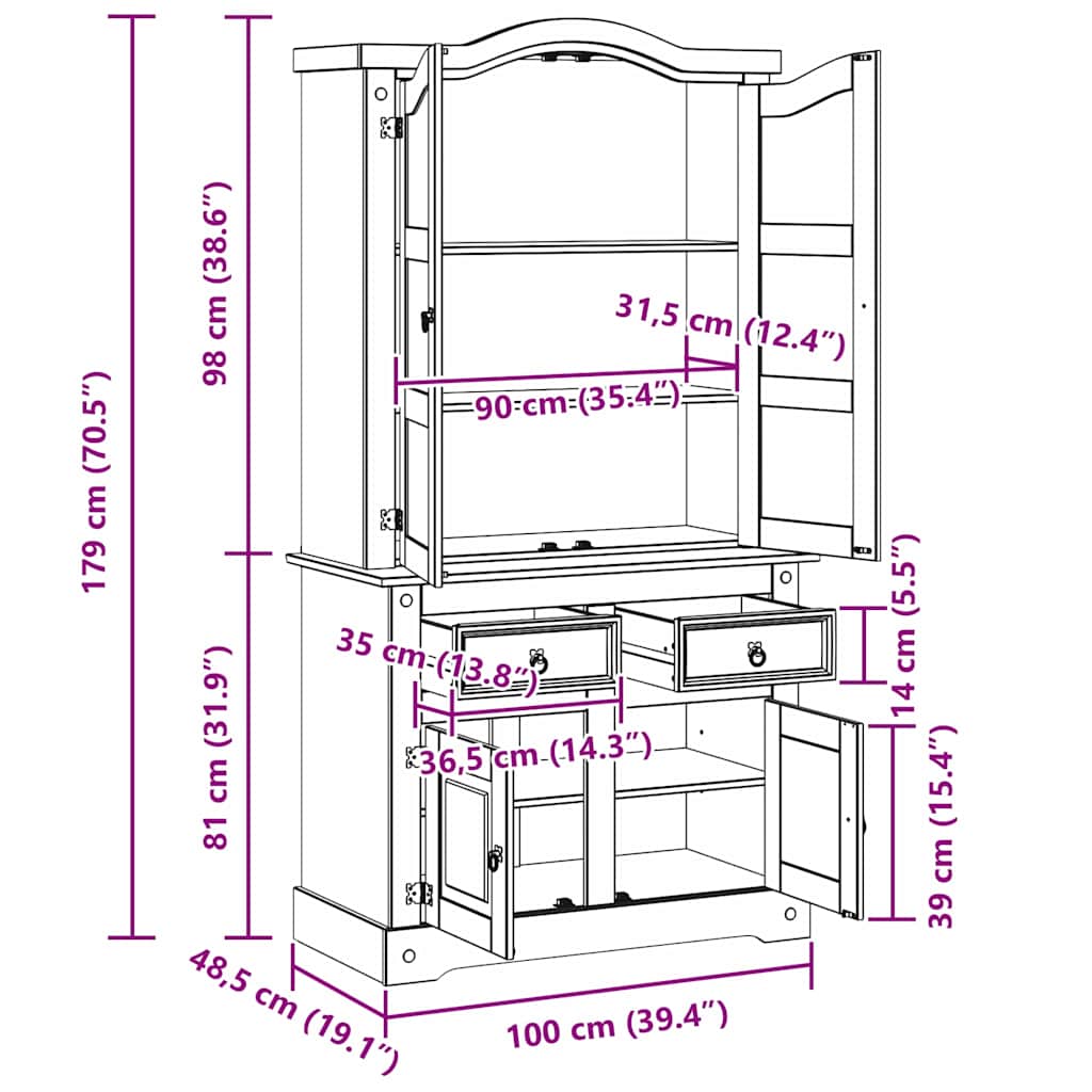 vidaXL Dressoir met lade Wit 100 x 48,5 x 179 cm Massief grenenhout