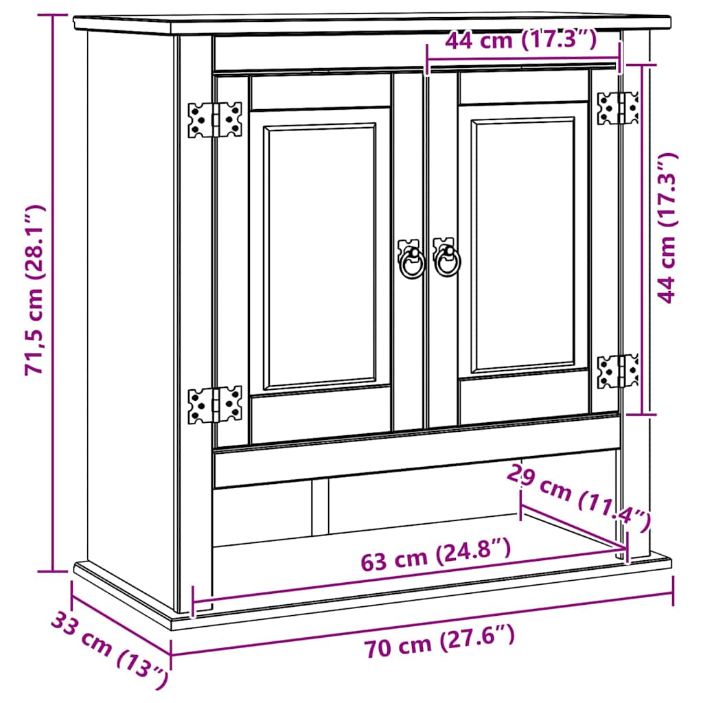 vidaXL Hangkast Corona Wit 70 x 33 x 71,5 cm Massief grenenhout