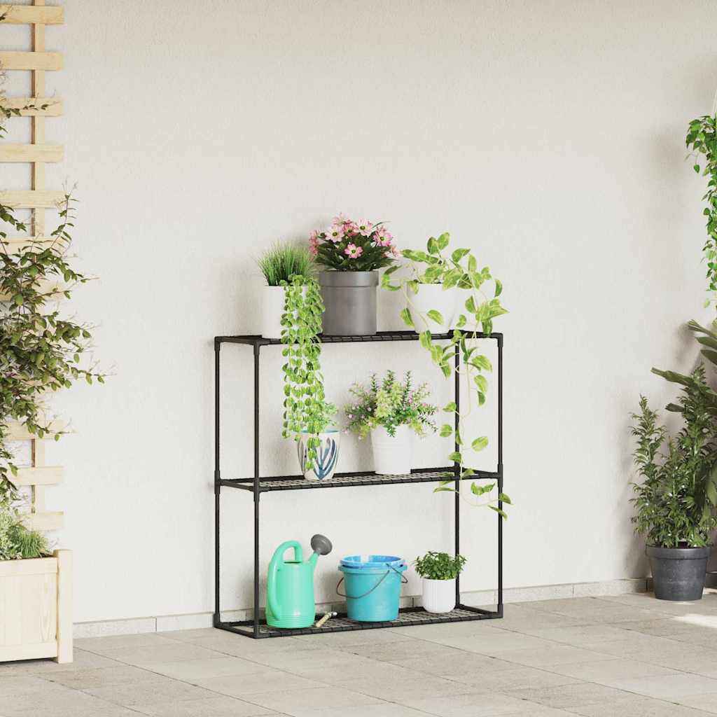 vidaXL 3-laags plantenstandaard Zwart 100 x 32 x 102 cm Staal