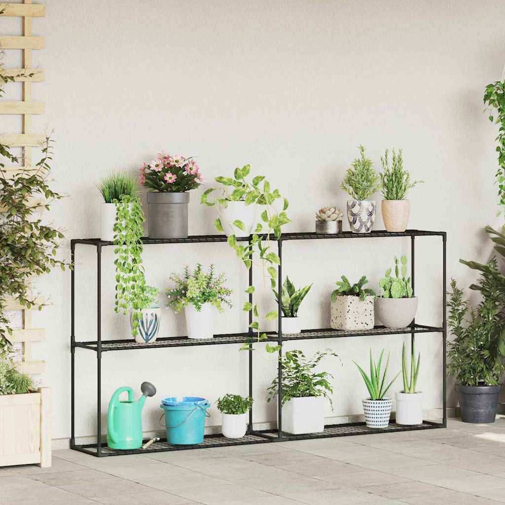 vidaXL 3-laags plantenstandaard Zwart 100 x 32 x 102 cm Staal
