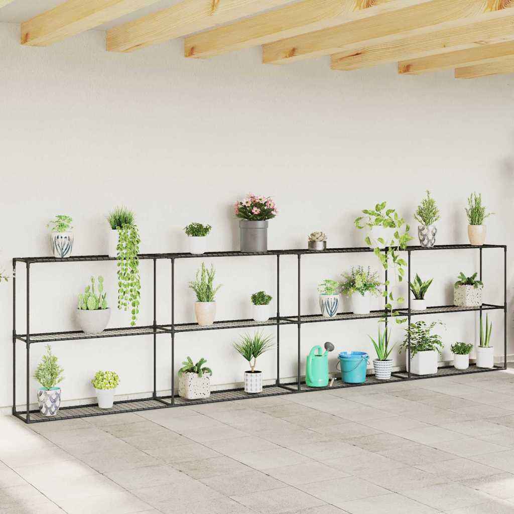 vidaXL 3-laags plantenstandaard Zwart 100 x 32 x 102 cm Staal