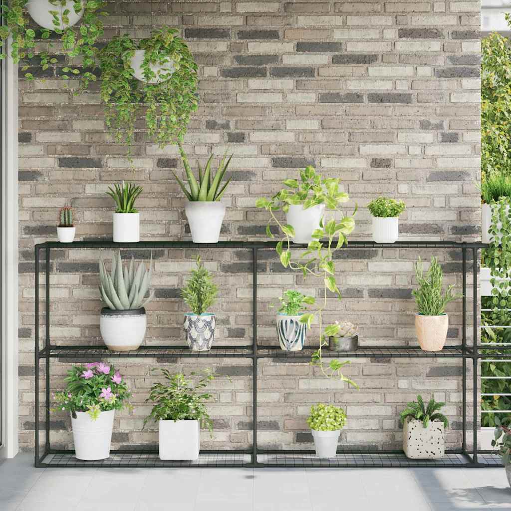 vidaXL 3-laags plantenstandaard Zwart 100 x 32 x 102 cm Staal