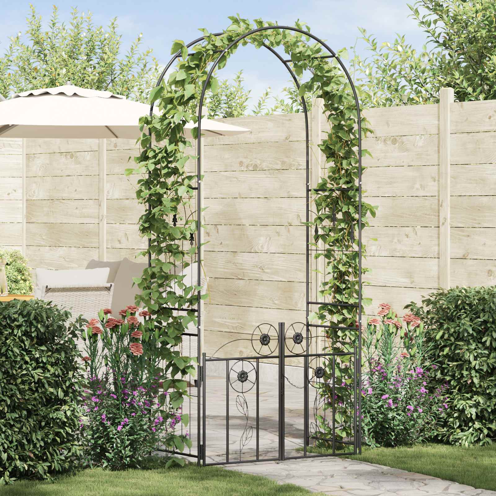 vidaXL Tuin Boog Effen Zwart 102 x 50 x 218 cm