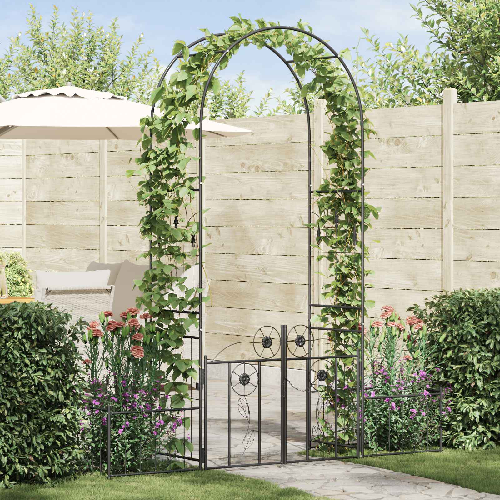 vidaXL Tuin Boog Effen Zwart 102 x 50 x 218 cm
