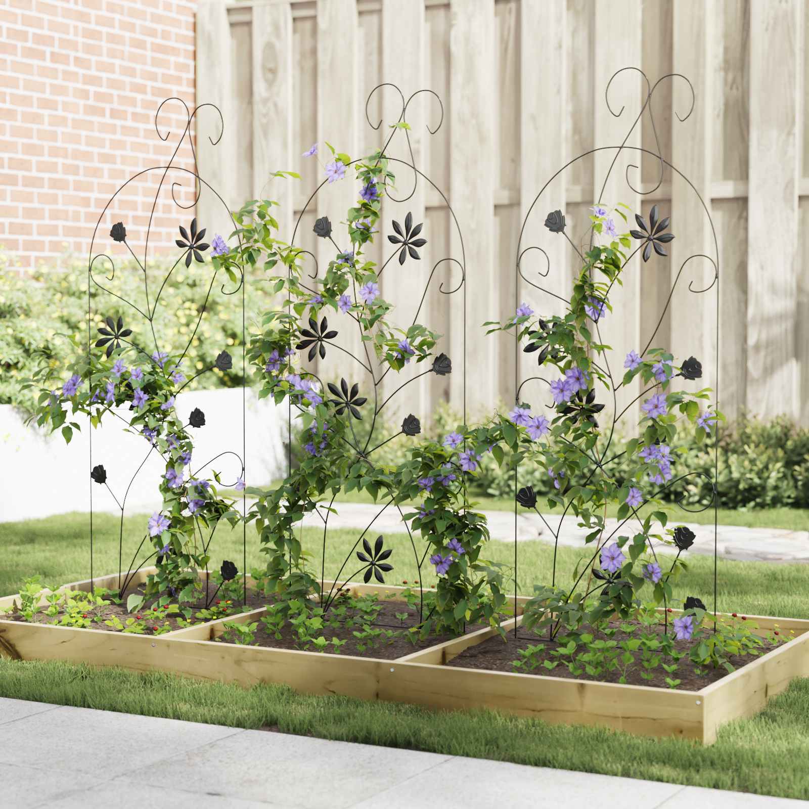 vidaXL Tuinhek 3 pcs Zwart 112 x 40 cm Staal