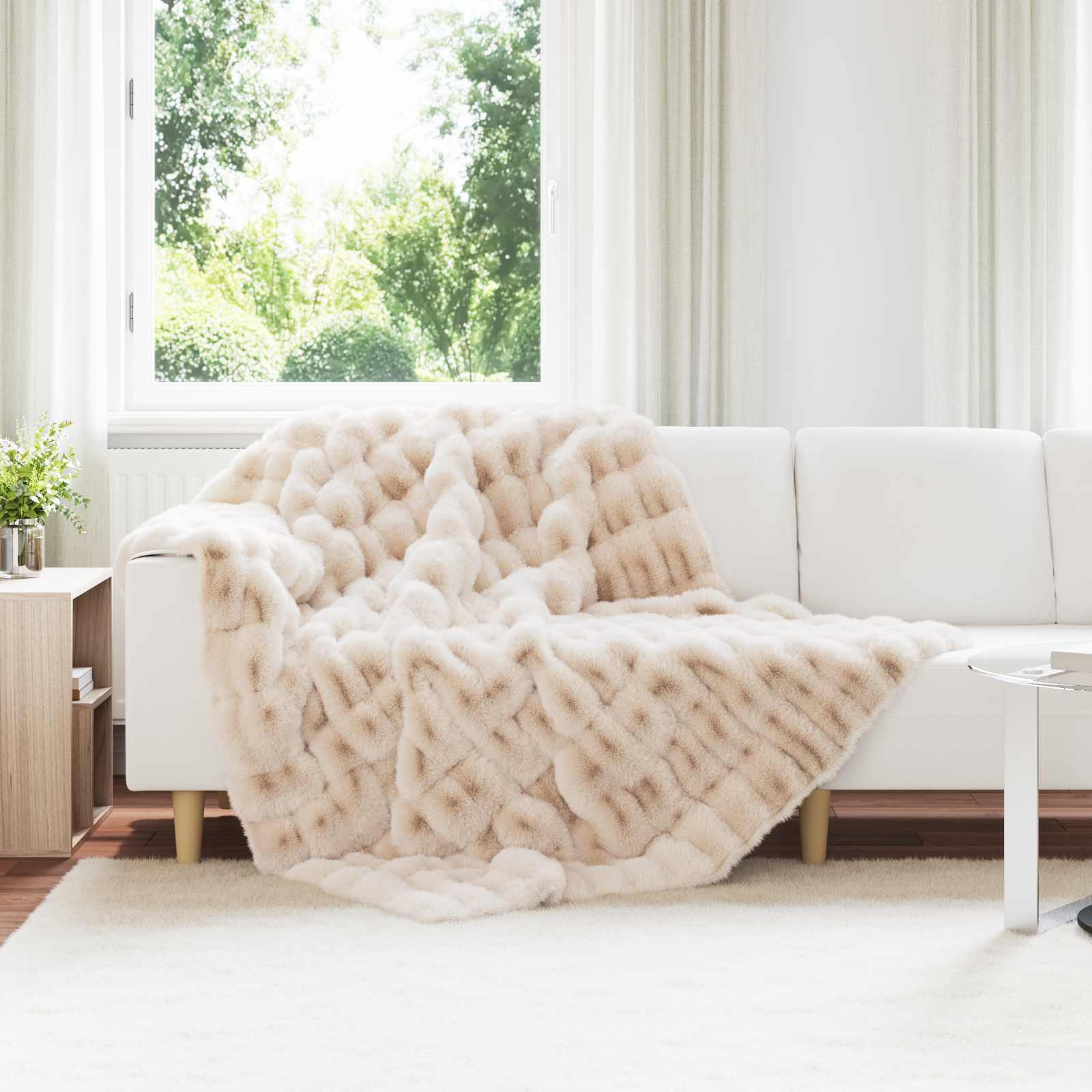 vidaXL Neppels Konijnenbont Deken 4 pcs Beige 130 x 150 cm Polyester