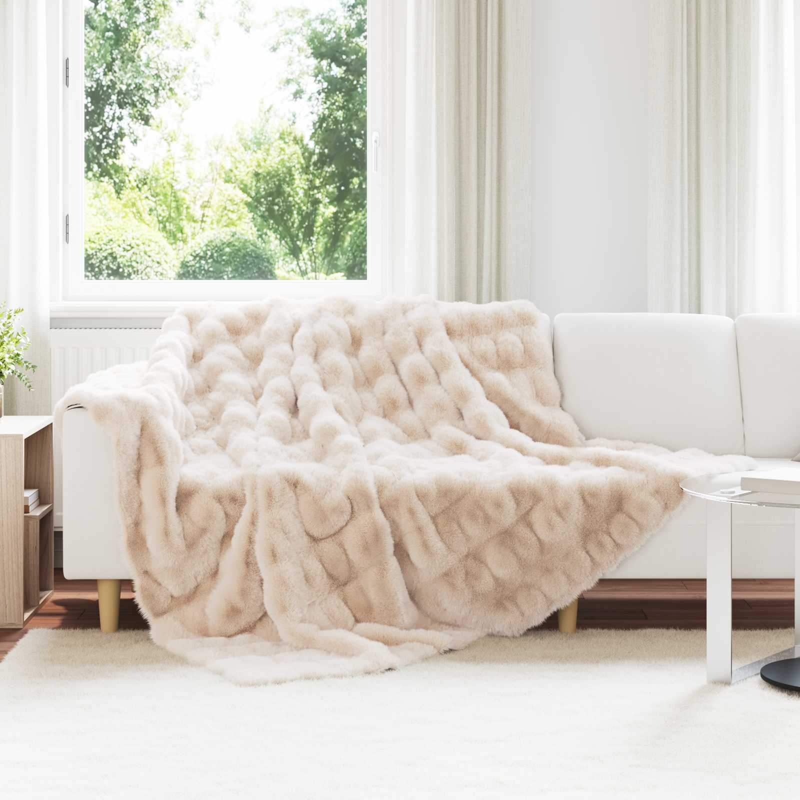 vidaXL Neppels Konijnenbont Deken 4 pcs Beige 130 x 150 cm Polyester
