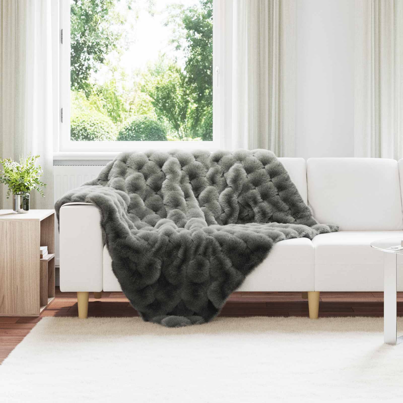 vidaXL Neppels Konijnenbont Deken 4 pcs Beige 130 x 150 cm Polyester