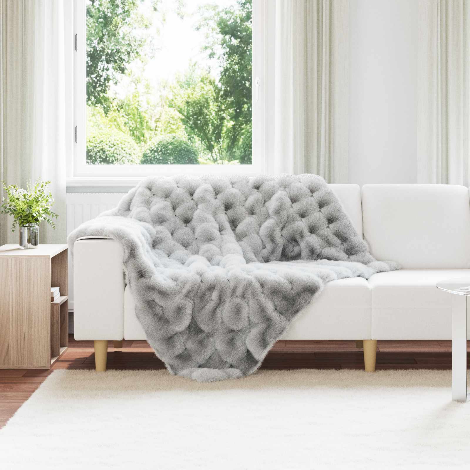 vidaXL Neppels Konijnenbont Deken 4 pcs Beige 130 x 150 cm Polyester