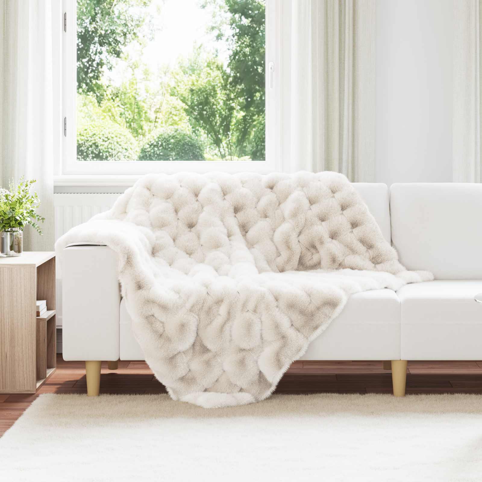 vidaXL Neppels Konijnenbont Deken 4 pcs Beige 130 x 150 cm Polyester