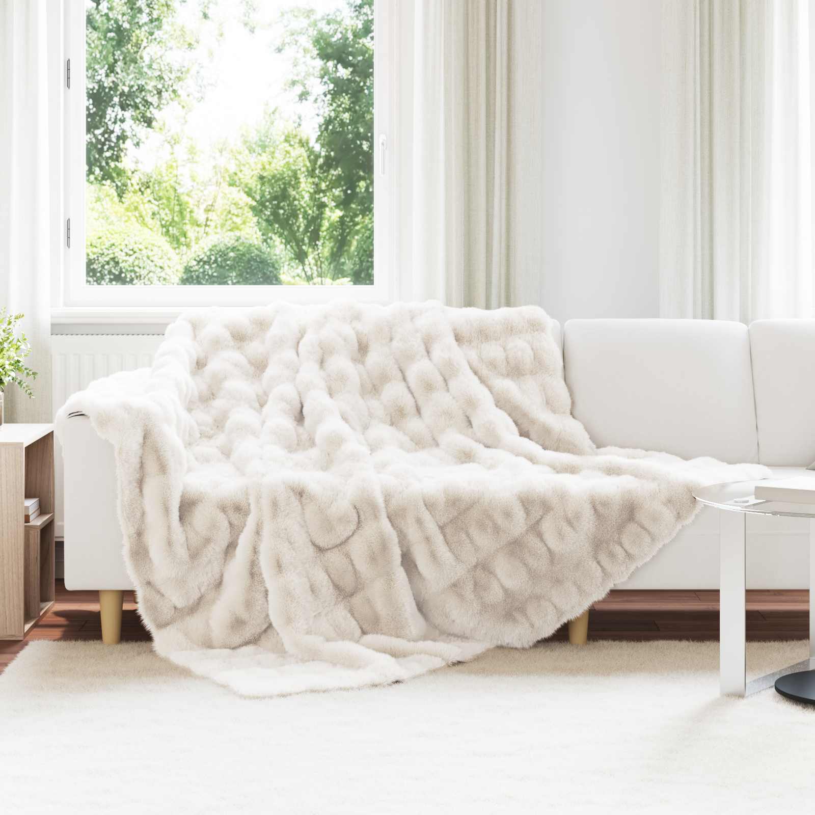 vidaXL Neppels Konijnenbont Deken 4 pcs Beige 130 x 150 cm Polyester