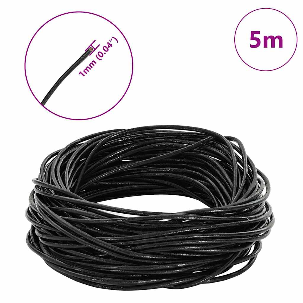 vidaXL Leren Koord Zwart Ø1 mm x 5 m Leer