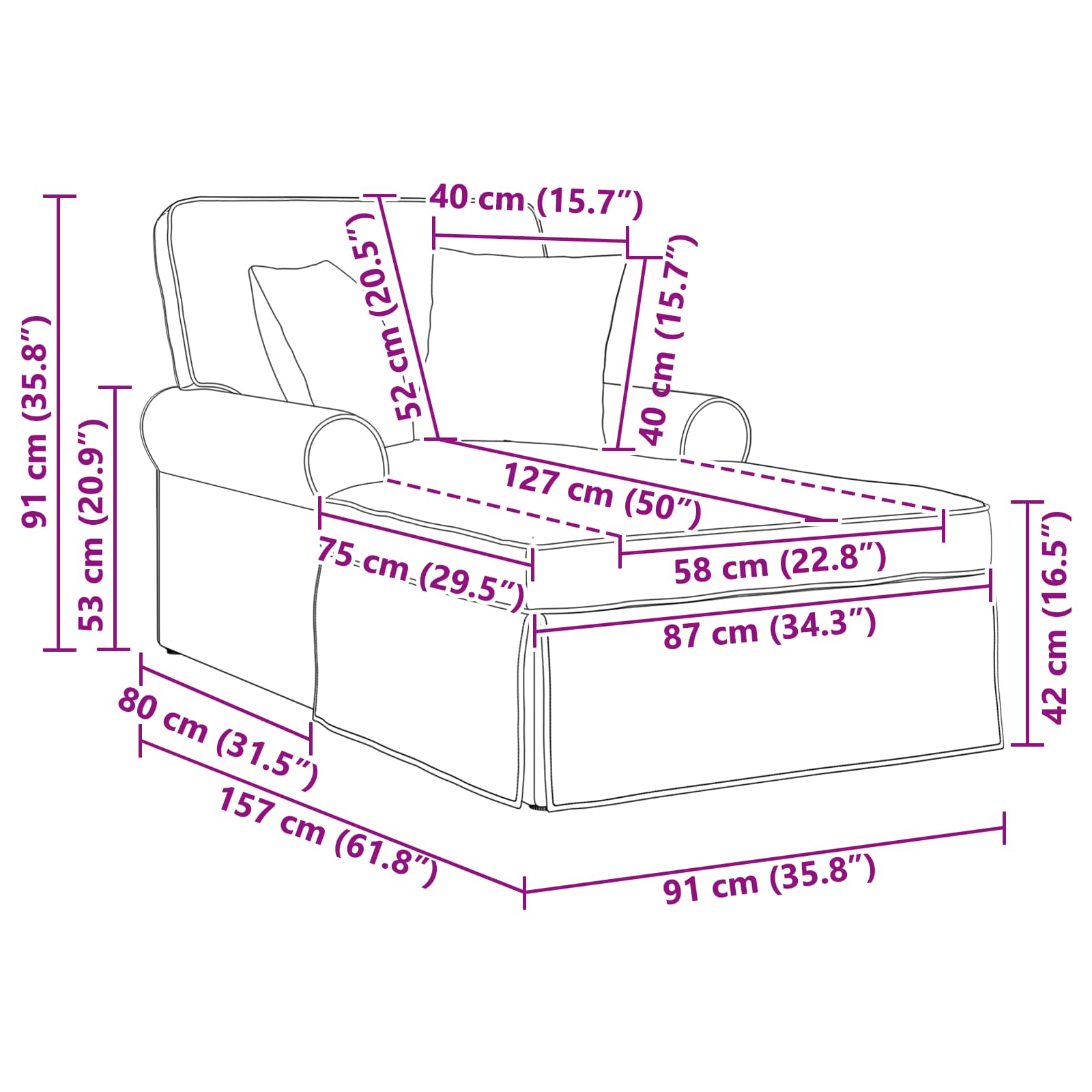 vidaXL Chaise Lounge met Rok Lichtgrijs 91 x 157 x 91 cm Stof