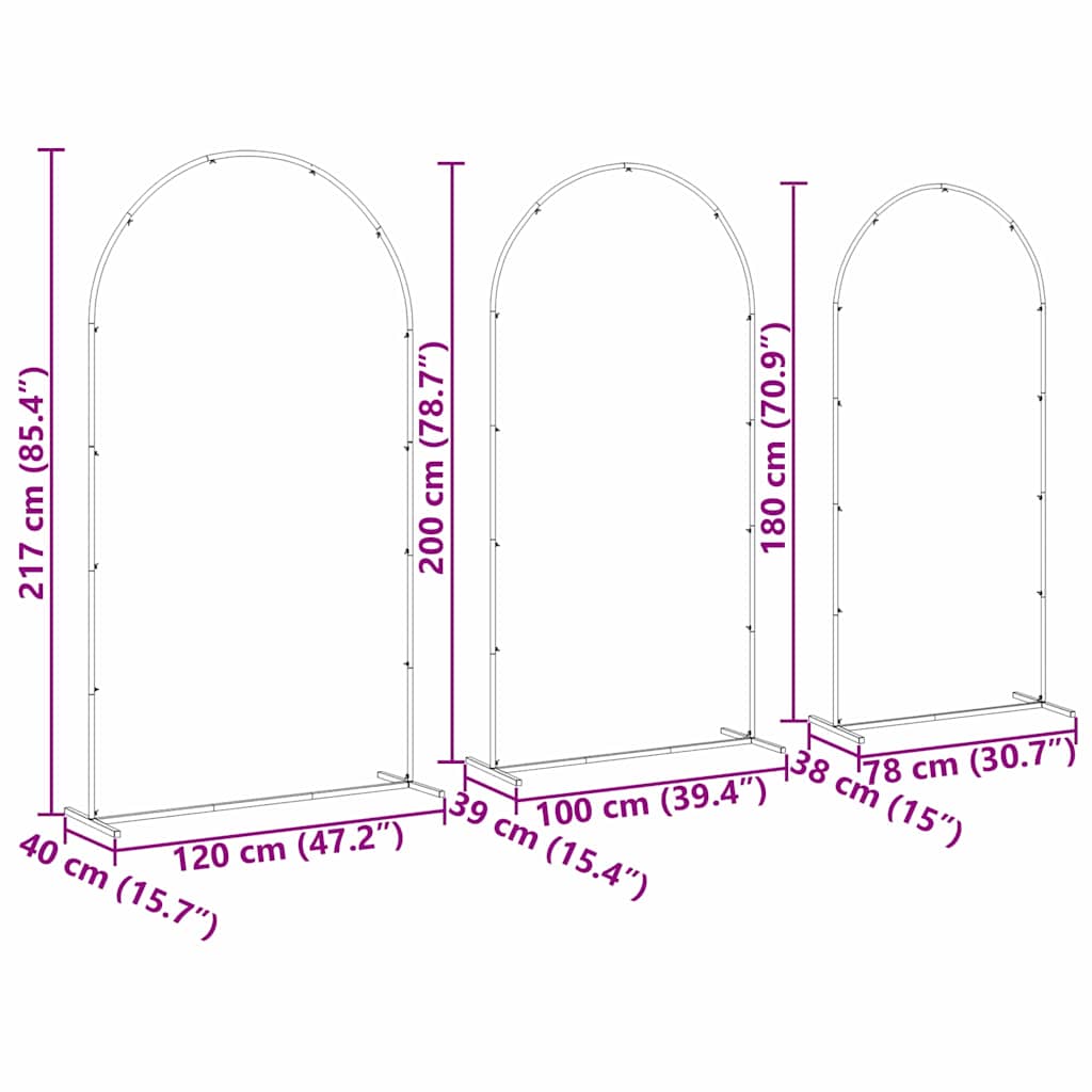 vidaXL Trouwrand 3 pcs Wit Staal