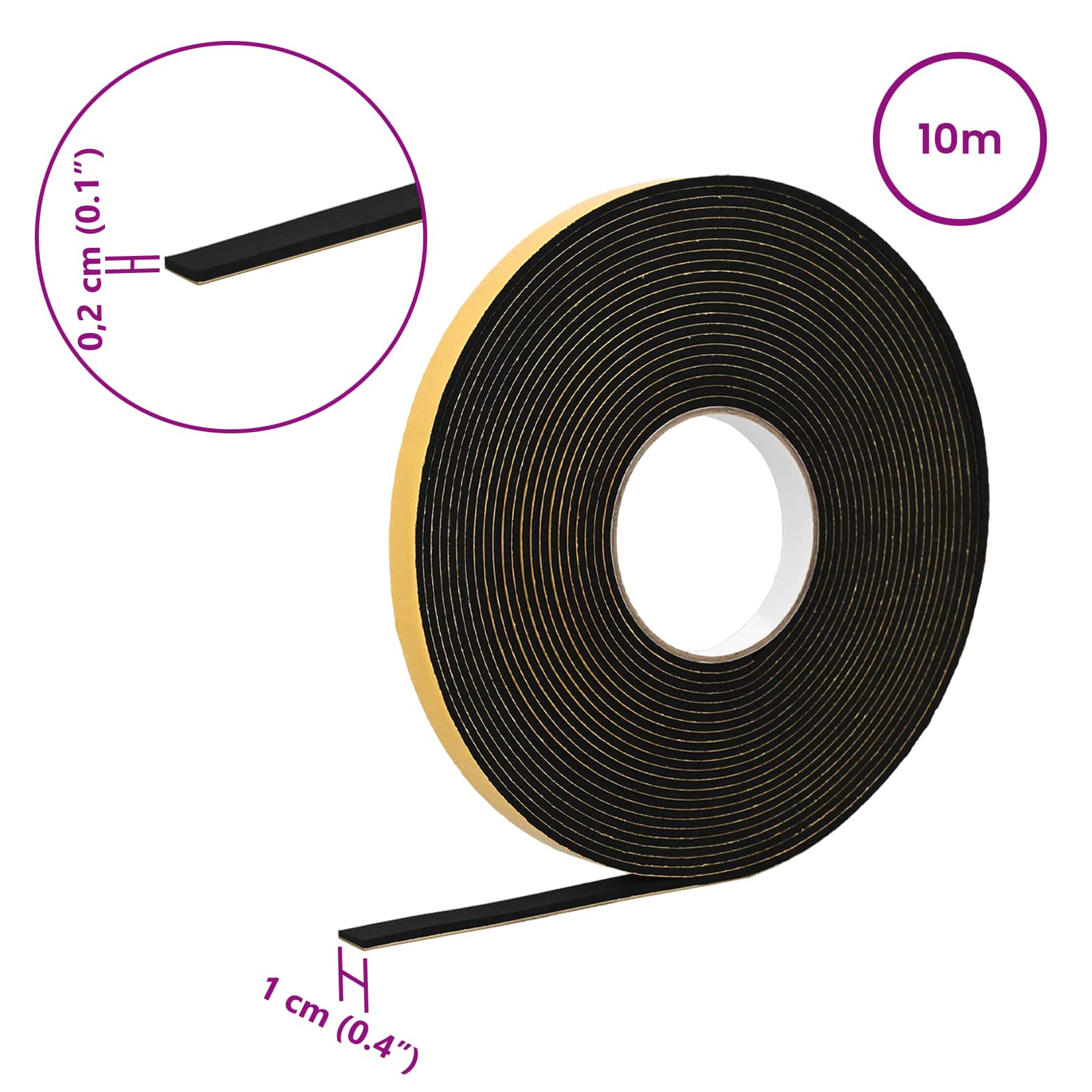 vidaXL Zelfklevende schuimtape Zwart 10mm x 10m CR Schuim