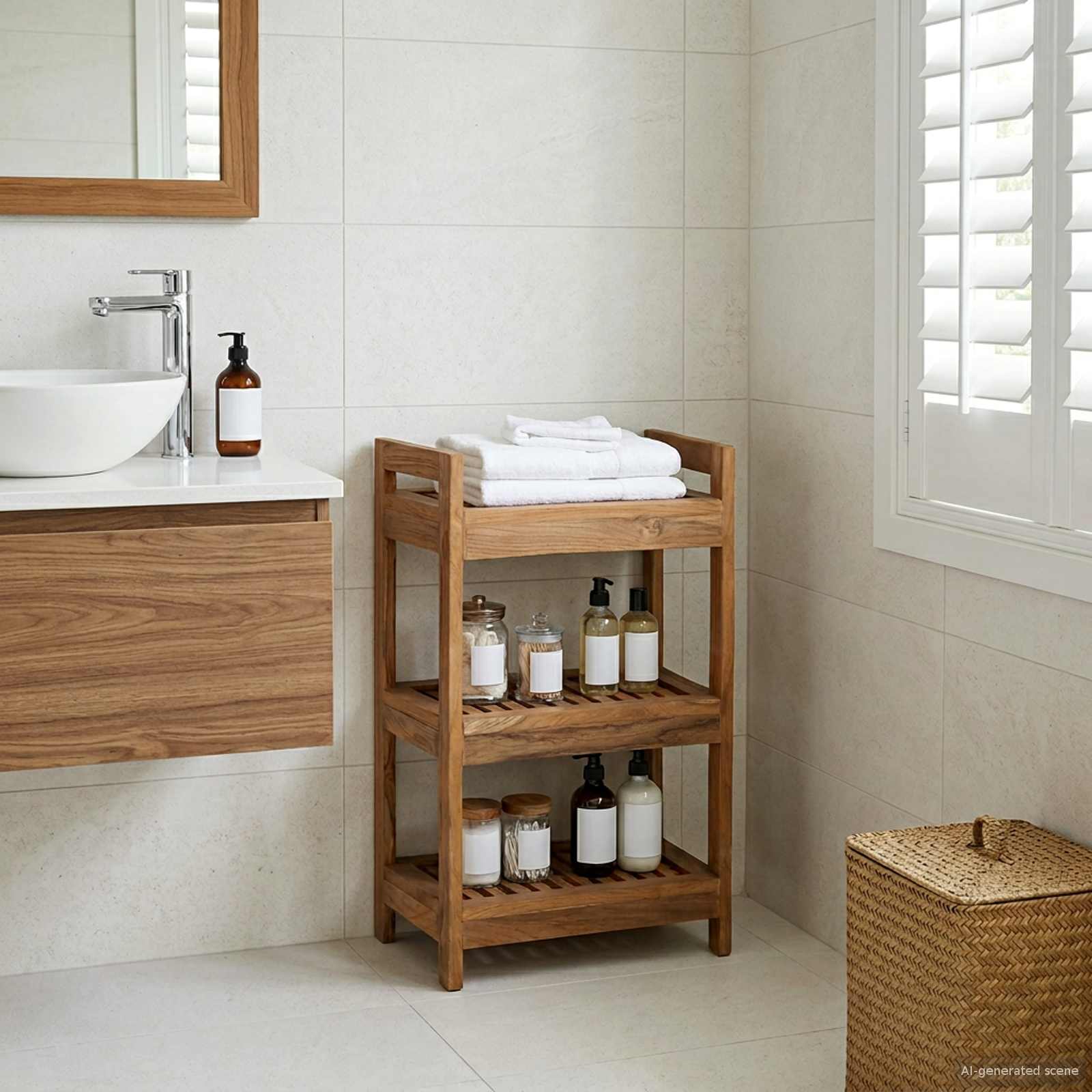 vidaXL Badkamerplank Naturel 45 x 30 x 45 cm Massief Teakhout
