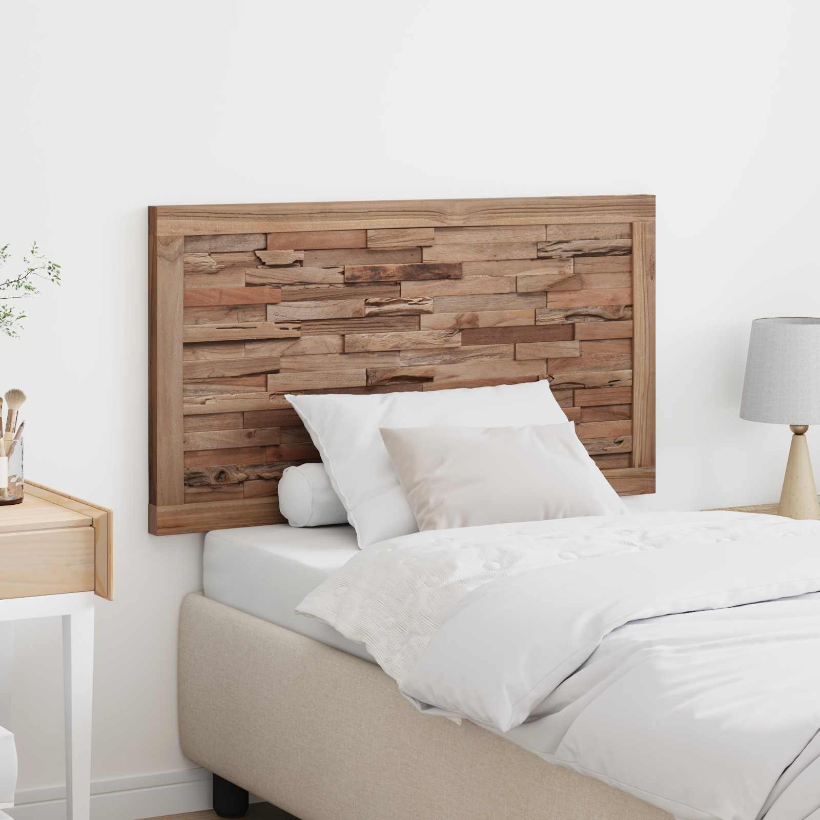 vidaXL Hoofdbord Wandgemonteerd Naturel 100 cm Massief Teakhout