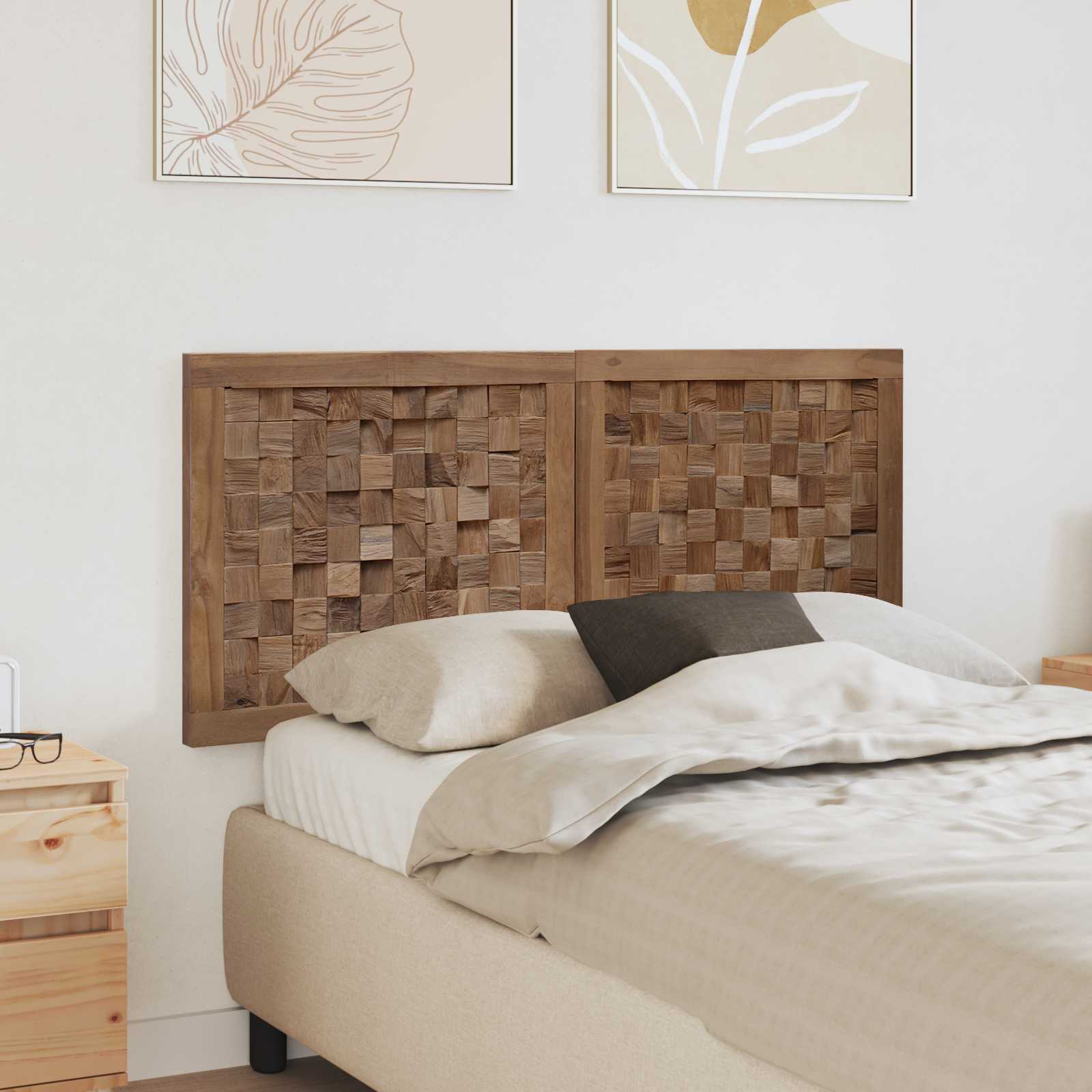 vidaXL Hoofdbord Wandgemonteerd Naturel 100 cm Massief Teakhout