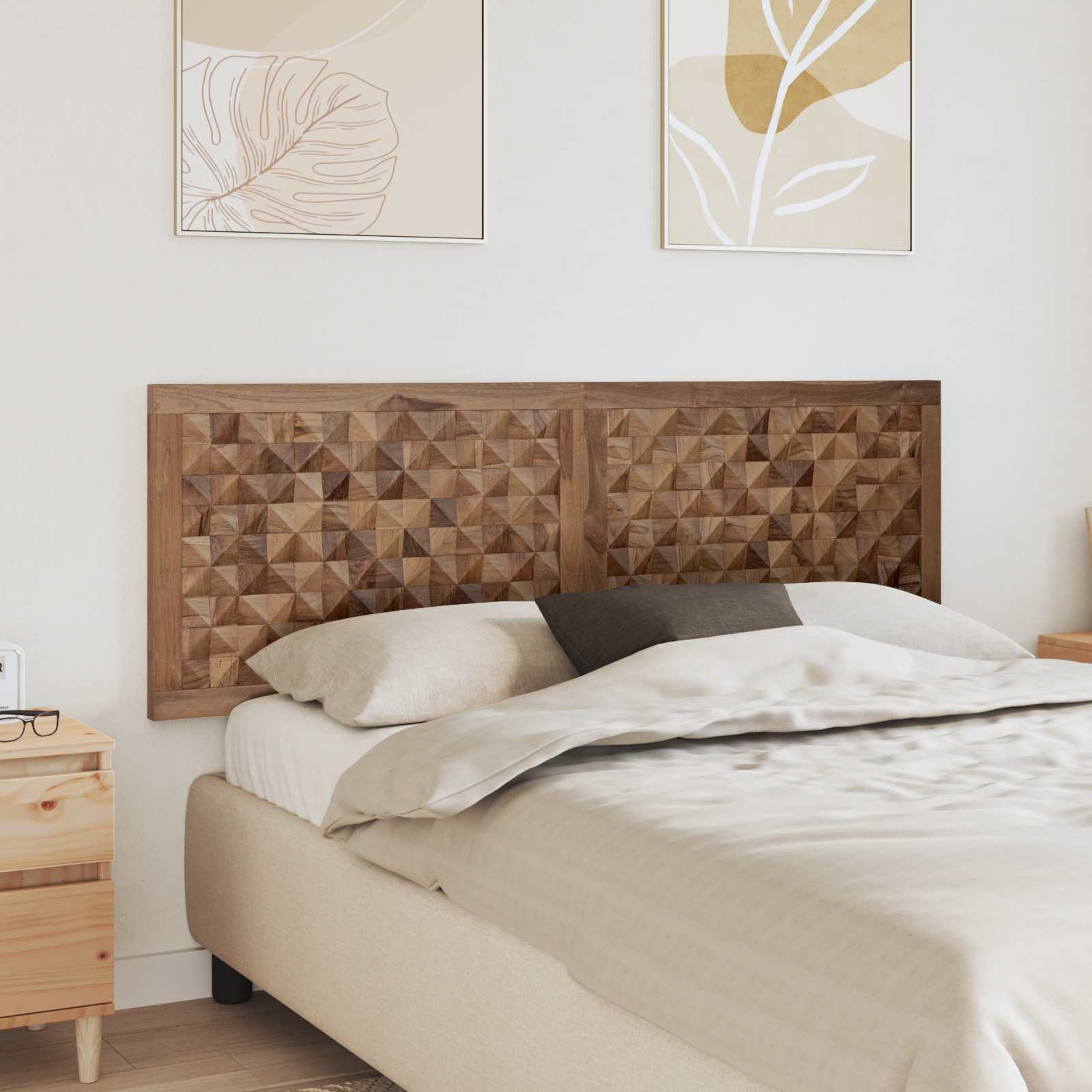 vidaXL Hoofdbord Wandgemonteerd Naturel 120 cm Massief Teakhout