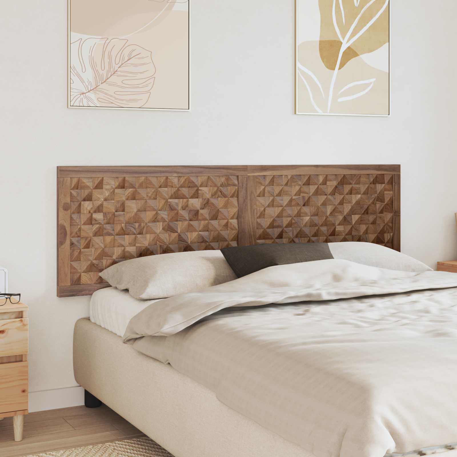 vidaXL Hoofdbord Wandgemonteerd Naturel 120 cm Massief Teakhout