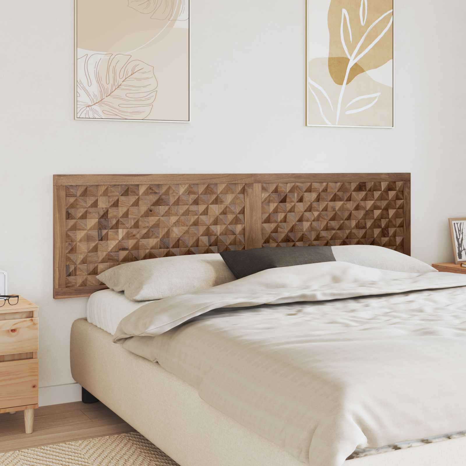 vidaXL Hoofdbord Wandgemonteerd Naturel 120 cm Massief Teakhout