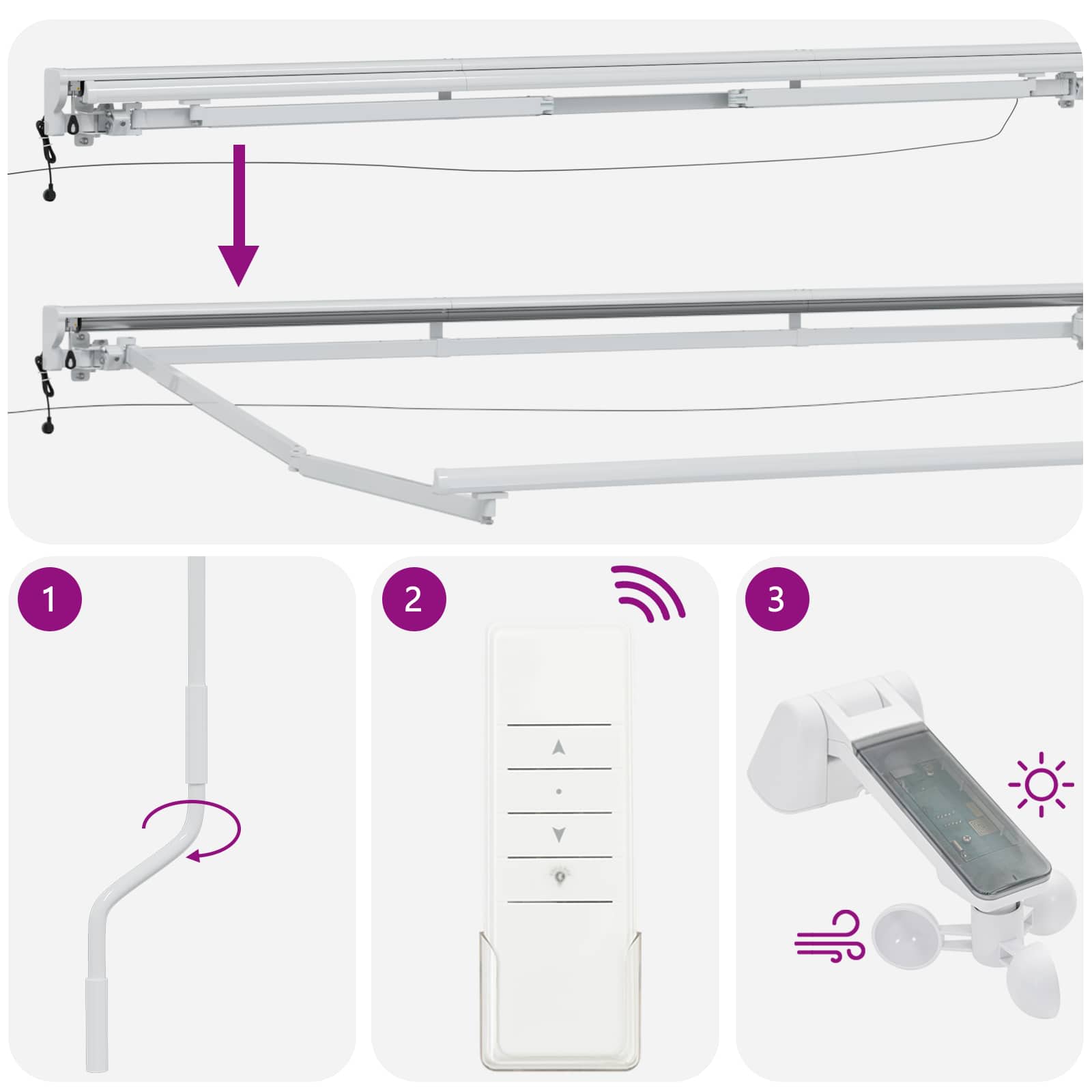 vidaXL Elektrisch Zonnescherm Frame met LED's Wit 2,5 x 2 m Aluminium